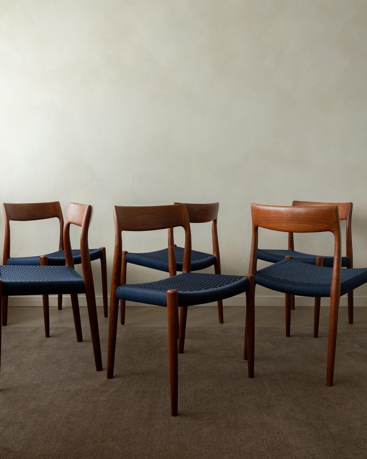 Mid Century Modern Teak Dining Chairs Model 77 By Niels Otto Møller, 1960s photo furniture