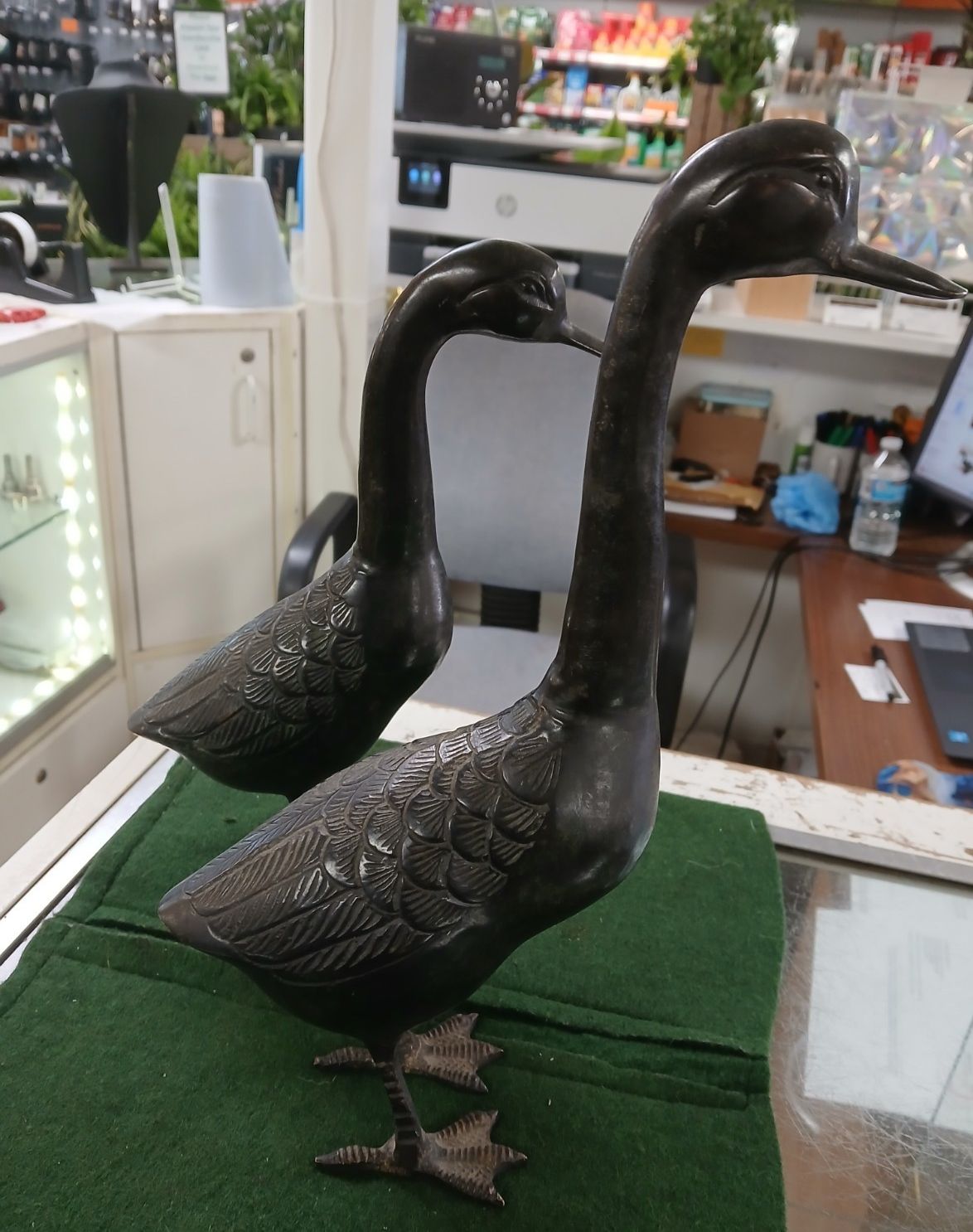 A Pair Of  Antique Japanese Hollow Cast Bronze Gees Sculptures photo for sale