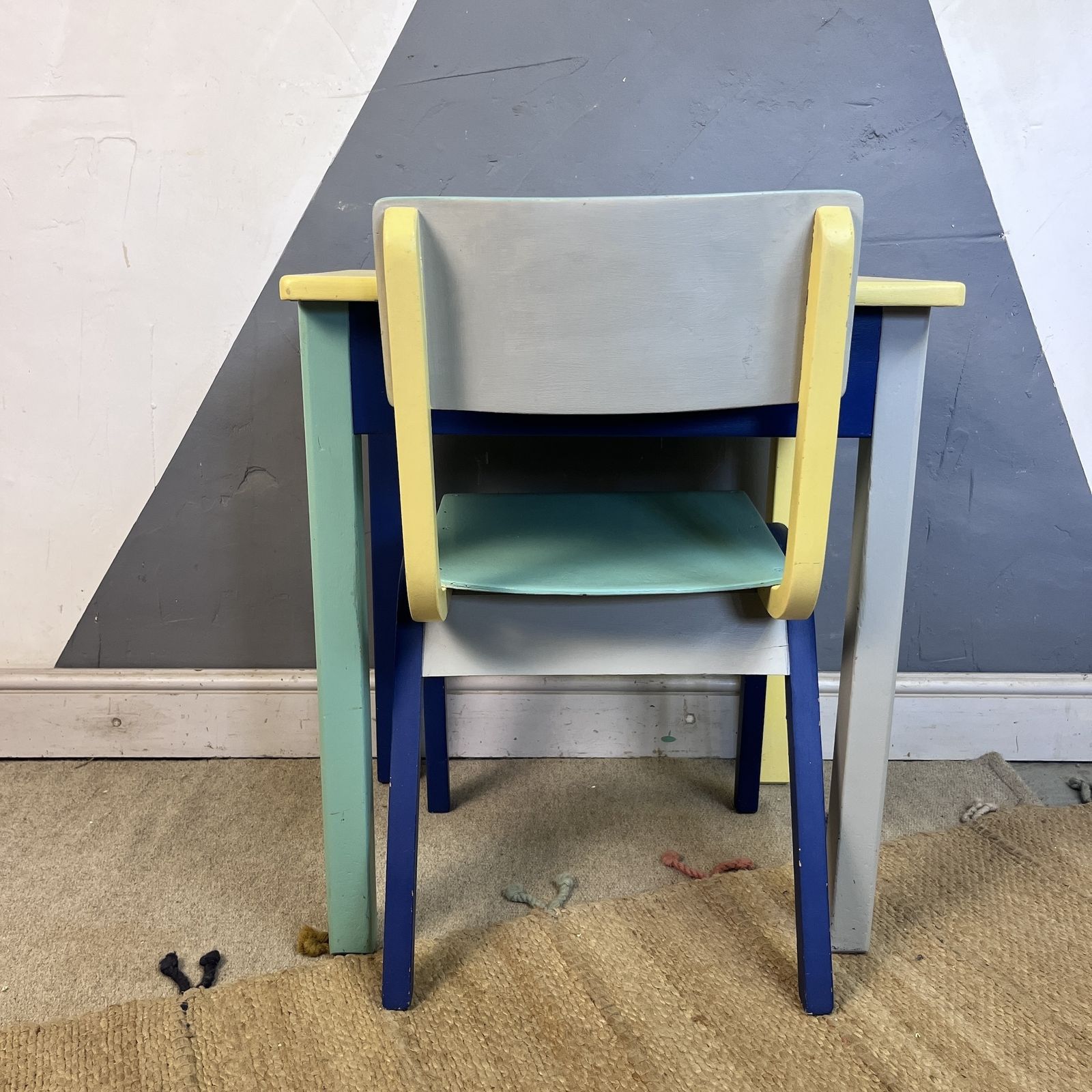 Mid Century Colourful Kids School Desk And Chair photo vintage