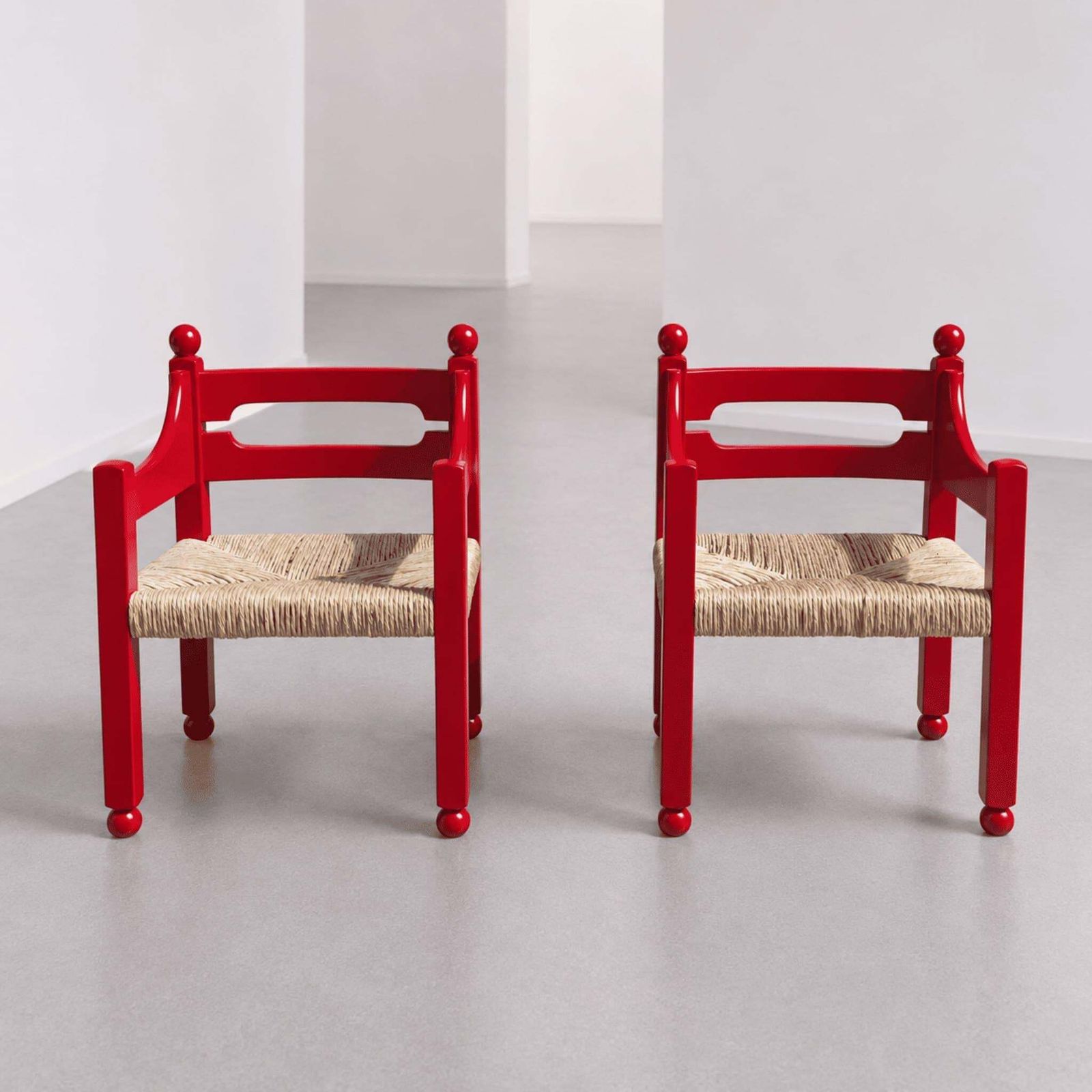 Italian Mid Century Armchairs Red Wood Woven Straw By Luigi Caccia Dominioni photo 1903.0