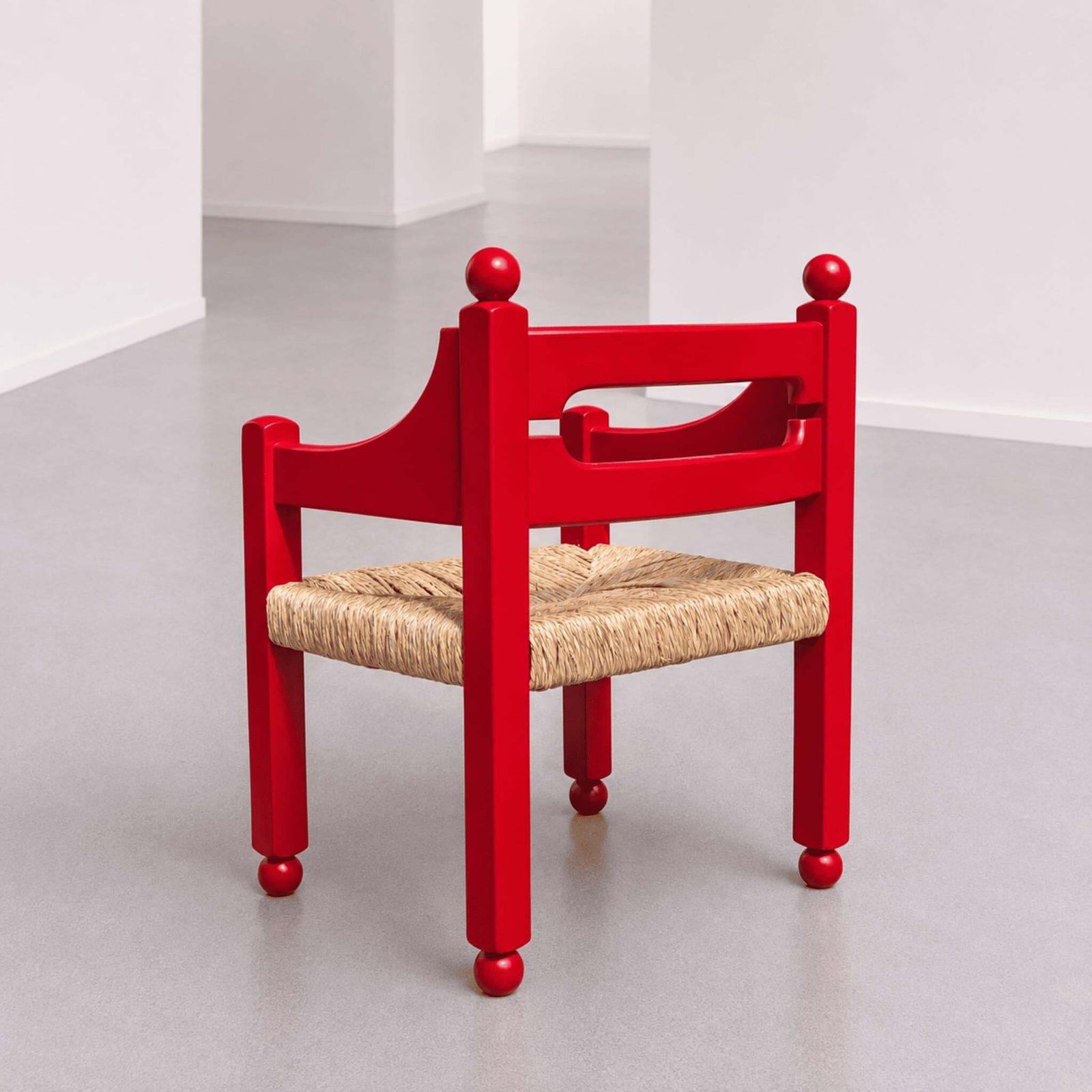 Italian Mid Century Armchairs Red Wood Woven Straw By Luigi Caccia Dominioni photo buy