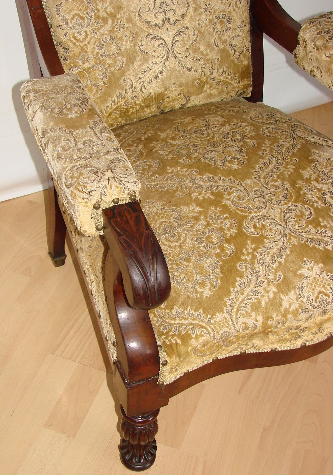 An Antique Armchair From The Turn Of The 19th And 20th Centuries, Carved Walnut, Springs photo 298.97