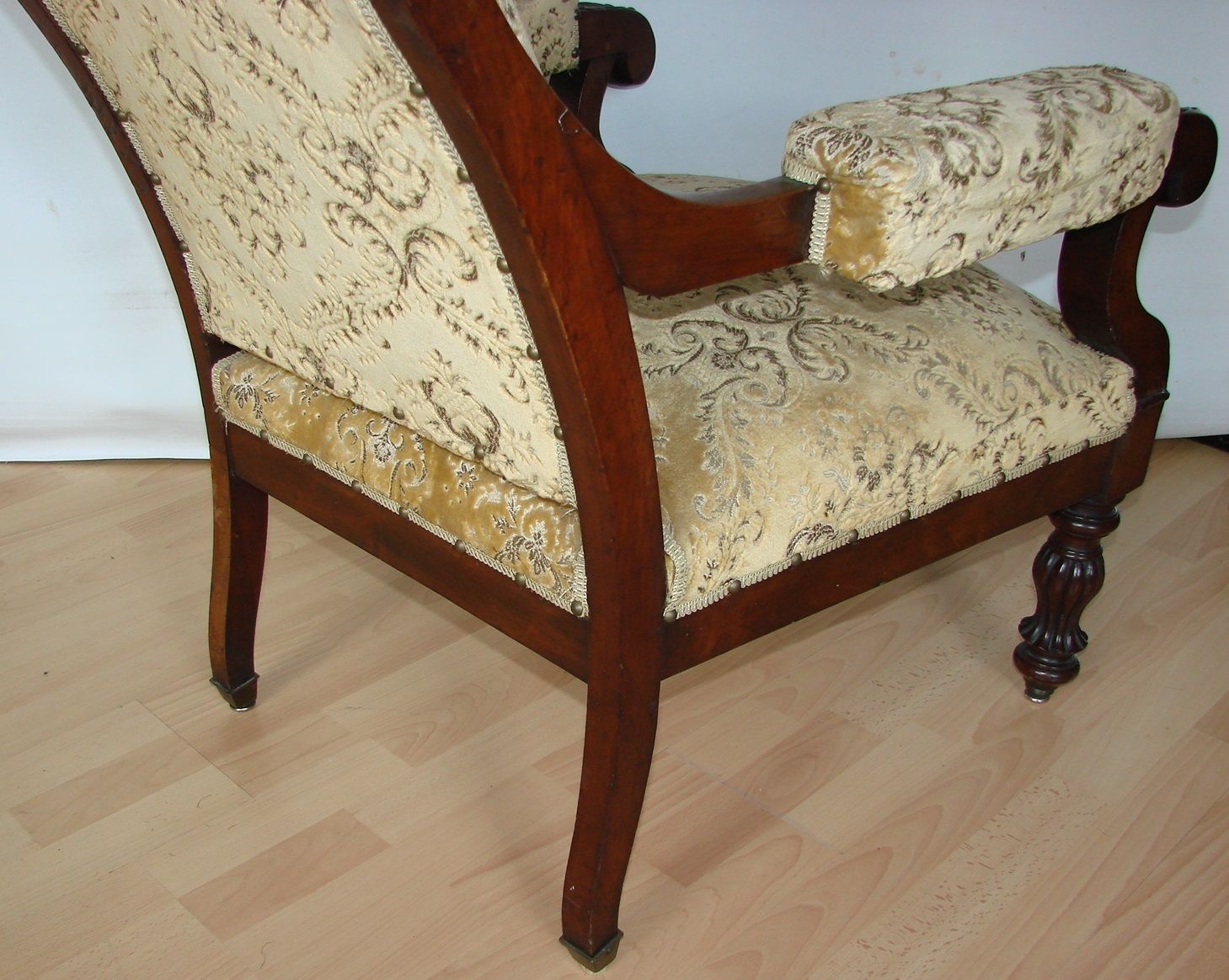 Furniture An Antique Armchair From The Turn Of The 19th And 20th Centuries, Carved Walnut, Springs photo