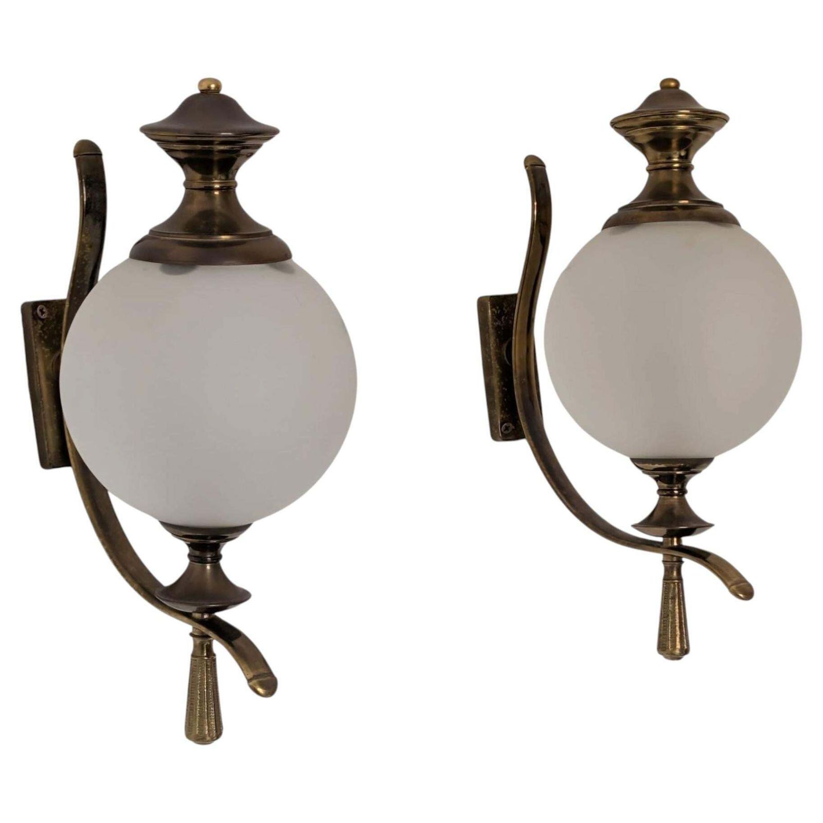 Mid Century Italian Murano Glass Sconces Wall Lights In Glass Brass, 1960s