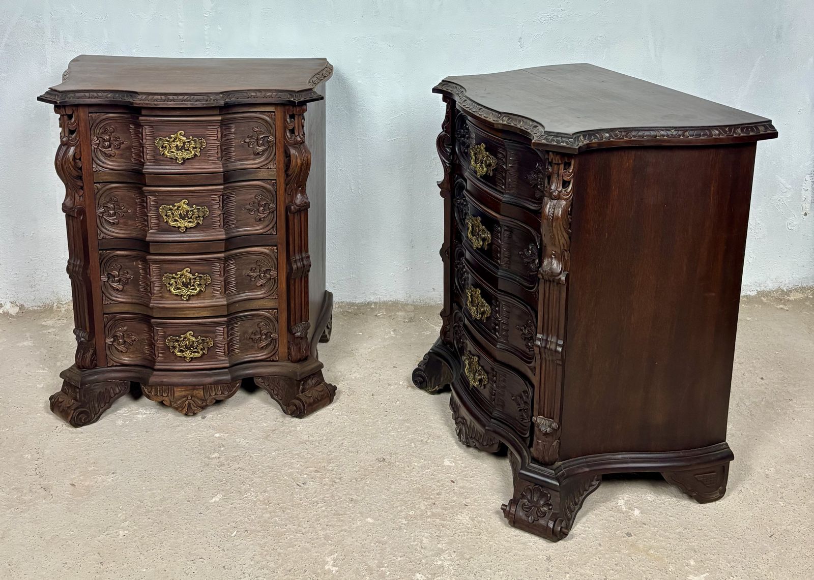 photo buy Pair Of Carved Wood Bedside Cabinets, 1930s