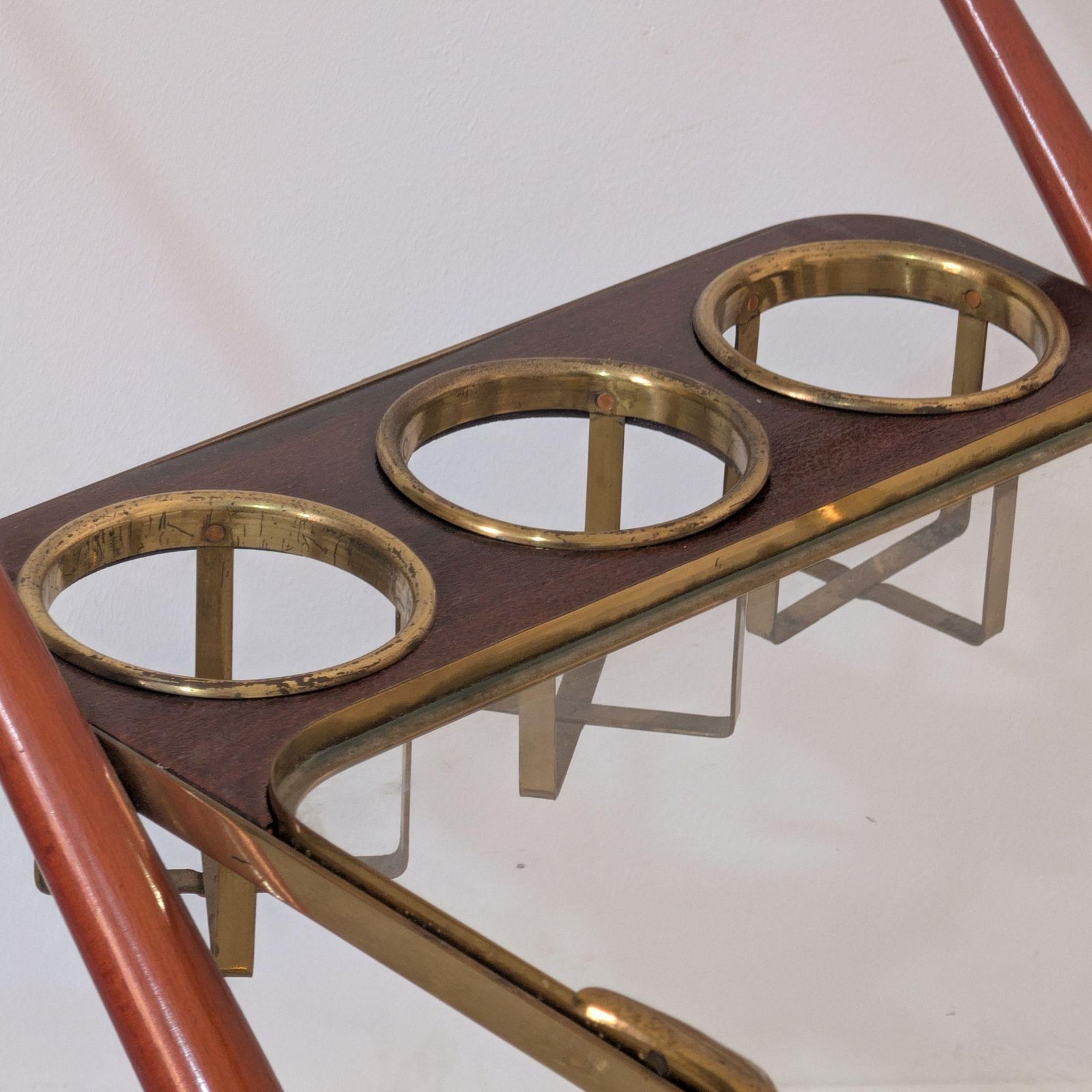Italian Mid Century Modern Bar Cart Brass Glass Tray By Cesare Lacca, 1950s photo 1228.0