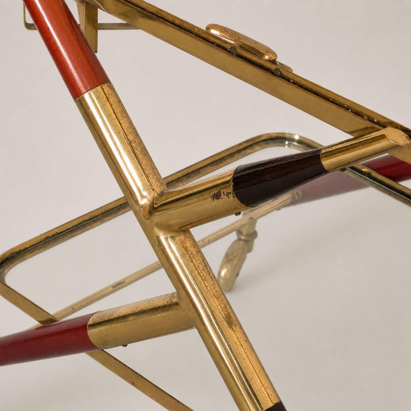 Italian Mid Century Modern Bar Cart Brass Glass Tray By Cesare Lacca, 1950s photo vinterior