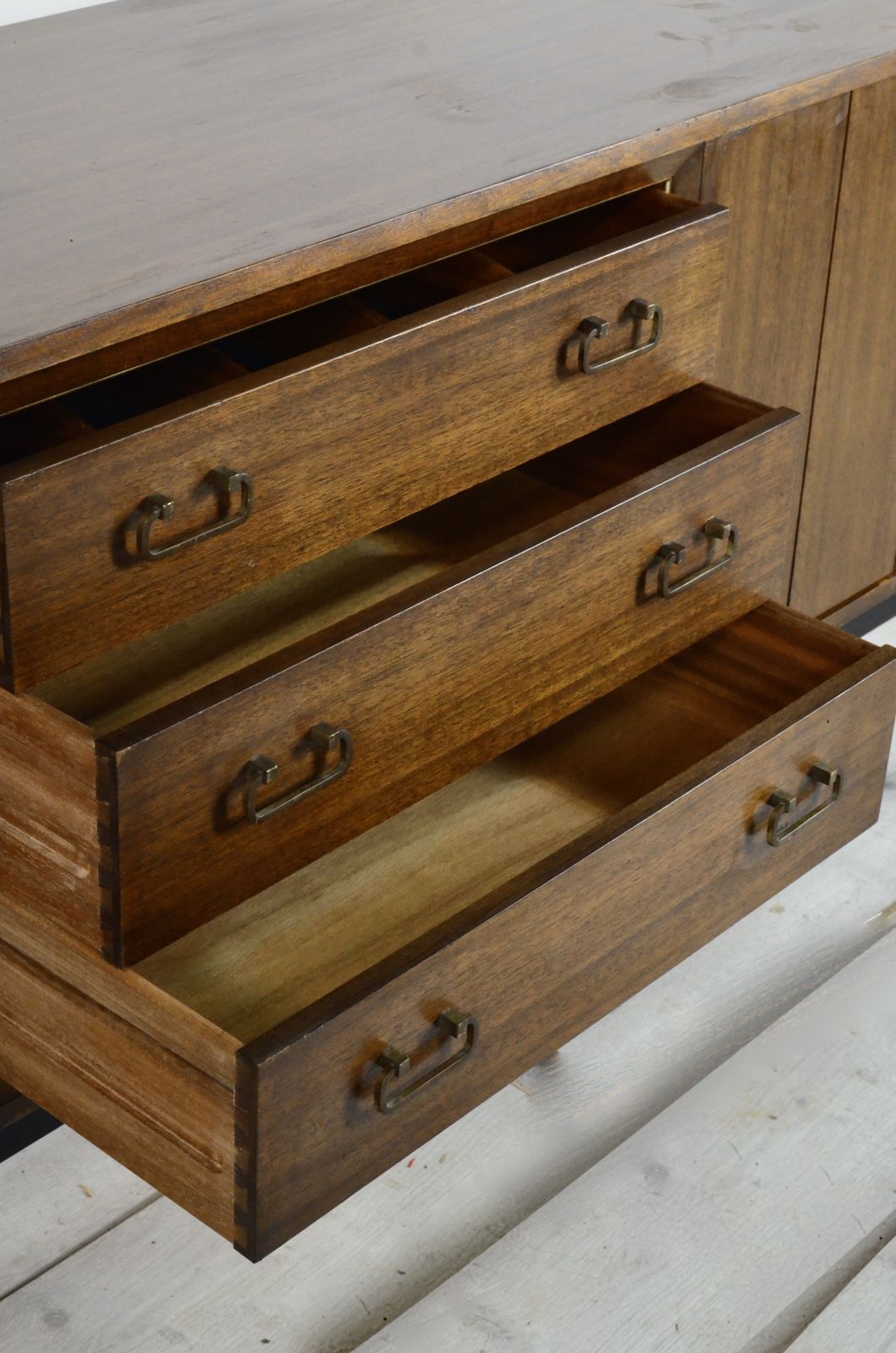 Midcentury G Plan 'E Gomme' Sideboard In Walnut And Brass. Vintage Modern / Mid Century / Danish Style. photo furniture