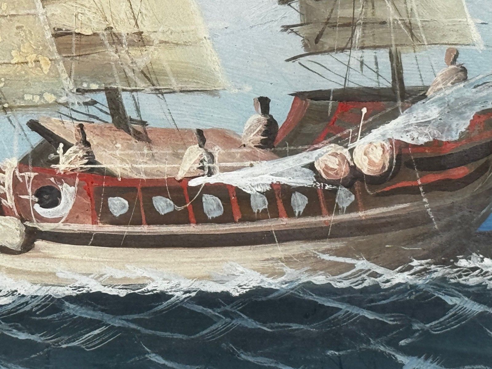 Early 20th Century Colonial Marine Painting Outbound Junk On The Pearl River, Hong Kong photo 3980.0