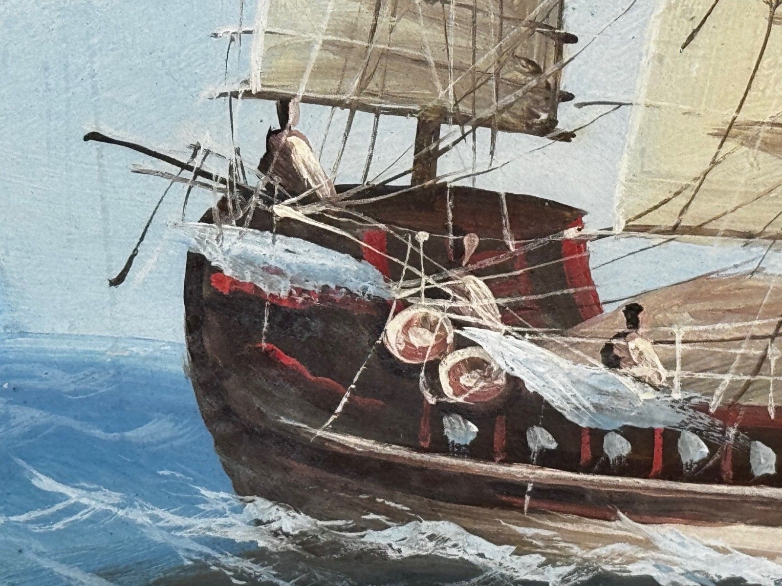 3980.0 Maritiem schilderij, binnenkomende jonk bij de monding van de Parelrivier, Hongkong, toegeschreven aan Ah Hee Studio, ca. 1914 photo