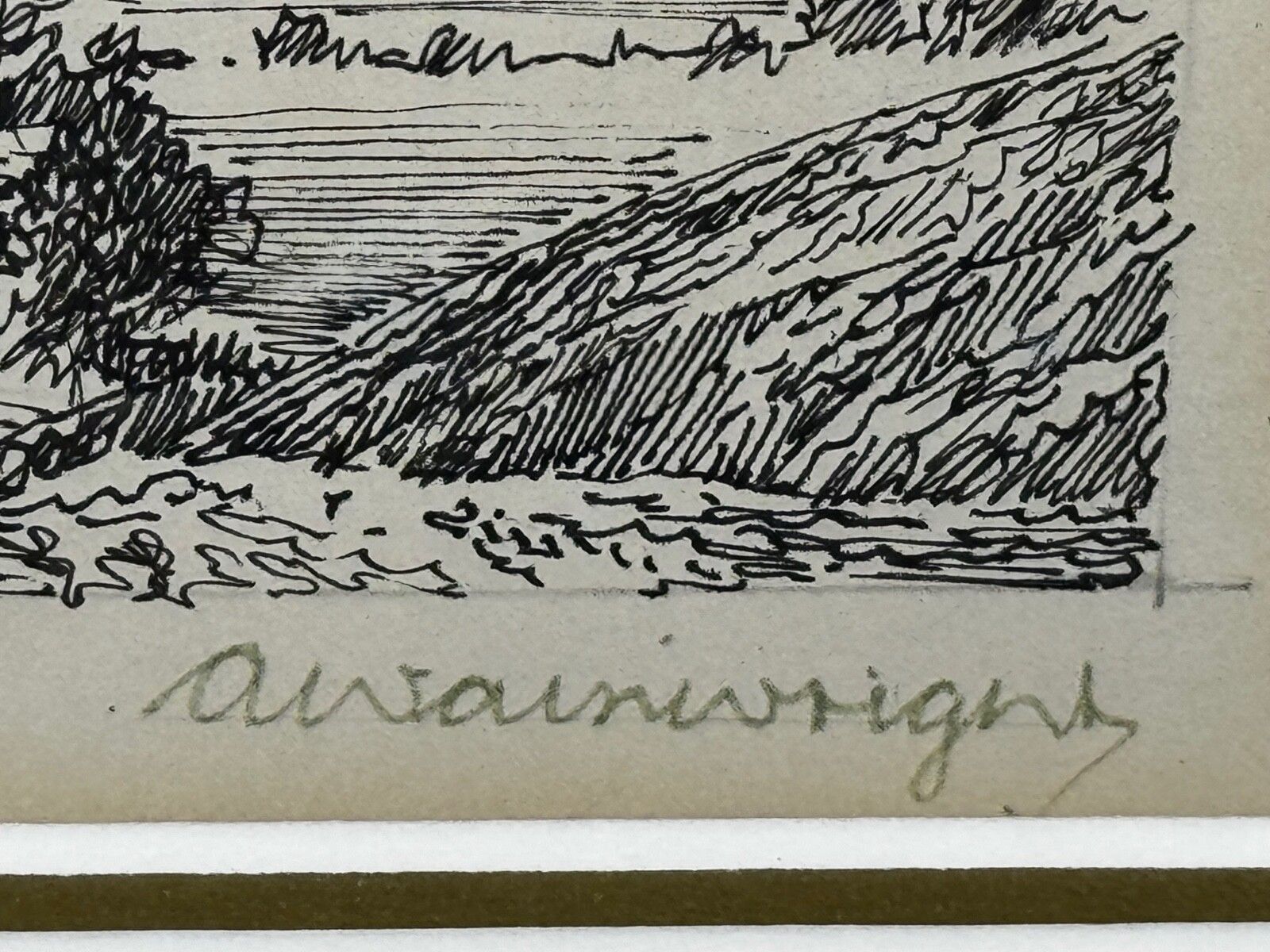 Mid Century Pen Ink Drawing Low Fell From Lanthwaite Hill Lake District Signed By Alfred Wainwright photo vinterior