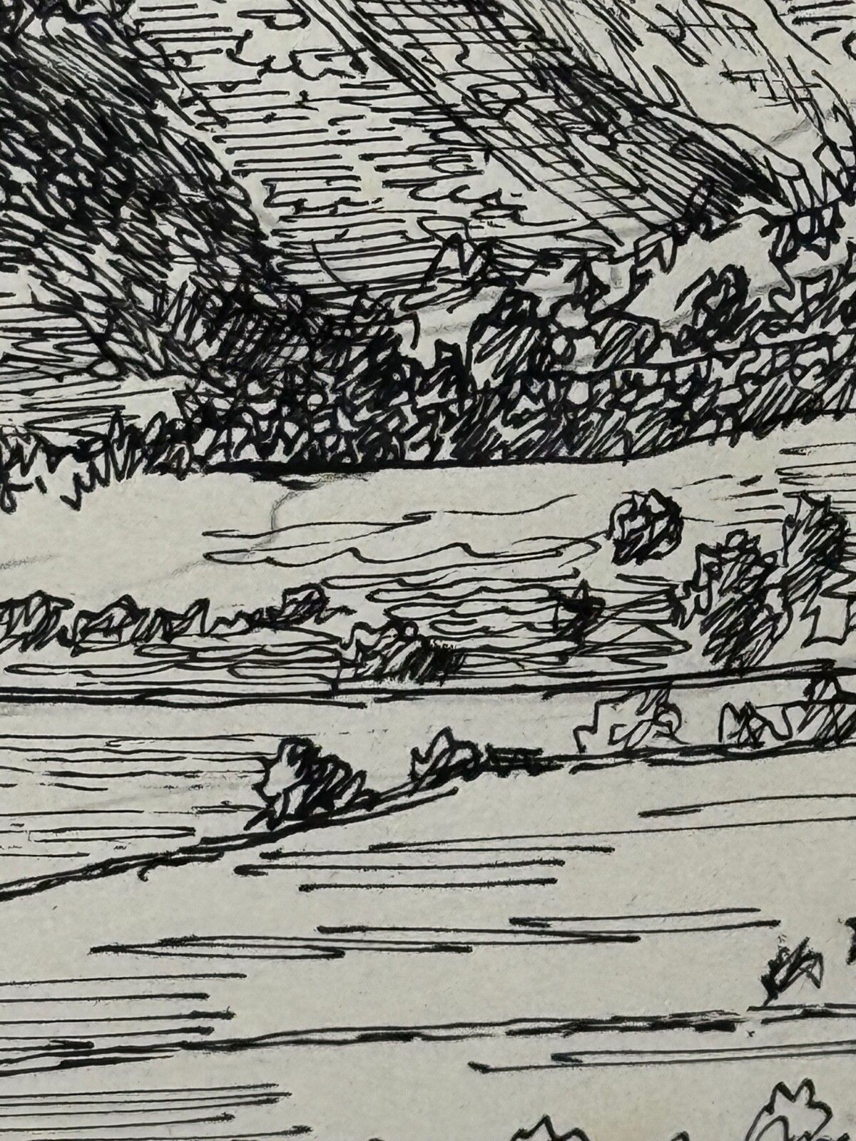 photo vinterior Mid-Century pentekening Low Fell From Lanthwaite Hill Lake District, gesigneerd door Alfred Wainwright
