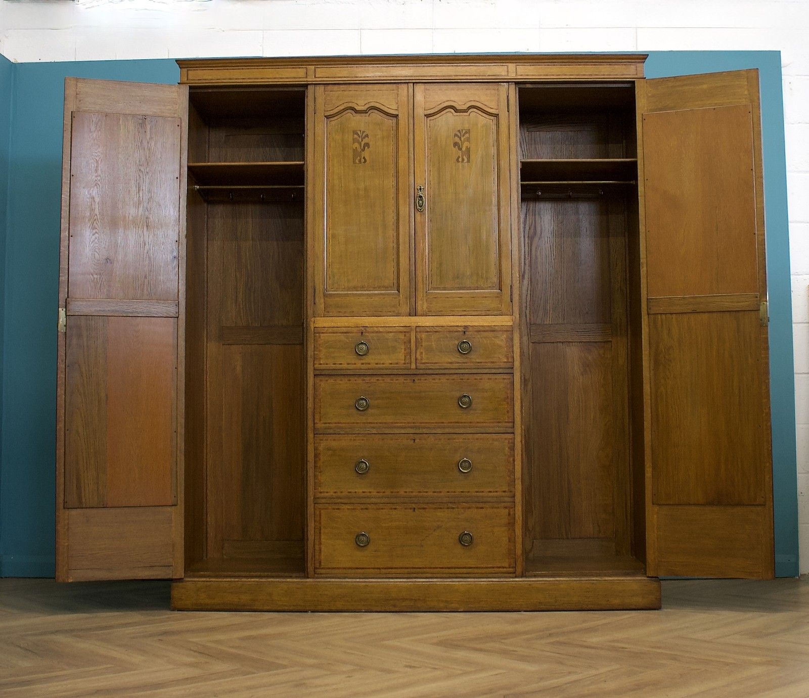 Antique Edwardian Mahogany And Satinwood Wardrobe, 1910s #1777 photo furniture