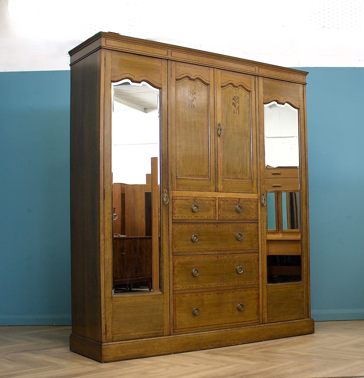Antique Edwardian Mahogany And Satinwood Wardrobe, 1910s #1777 photo for sale
