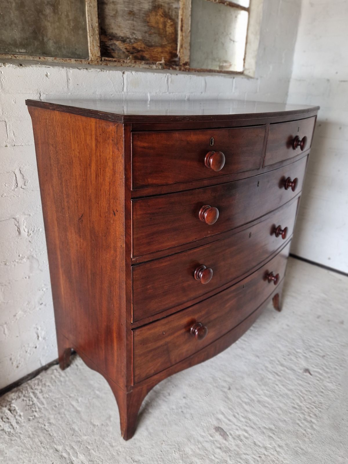 Antique Bowfront Chest Of Drawers photo for sale