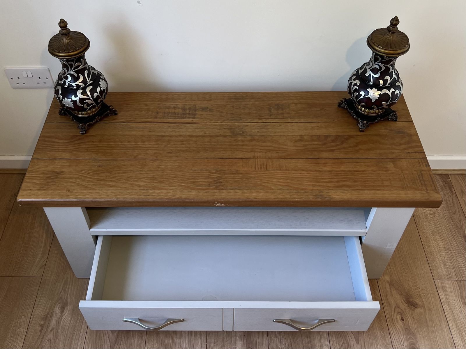 Next Hartford Tv Unit Living Room Solid Oak & Light Grey Tv Stand Rrp £450!!! photo for sale