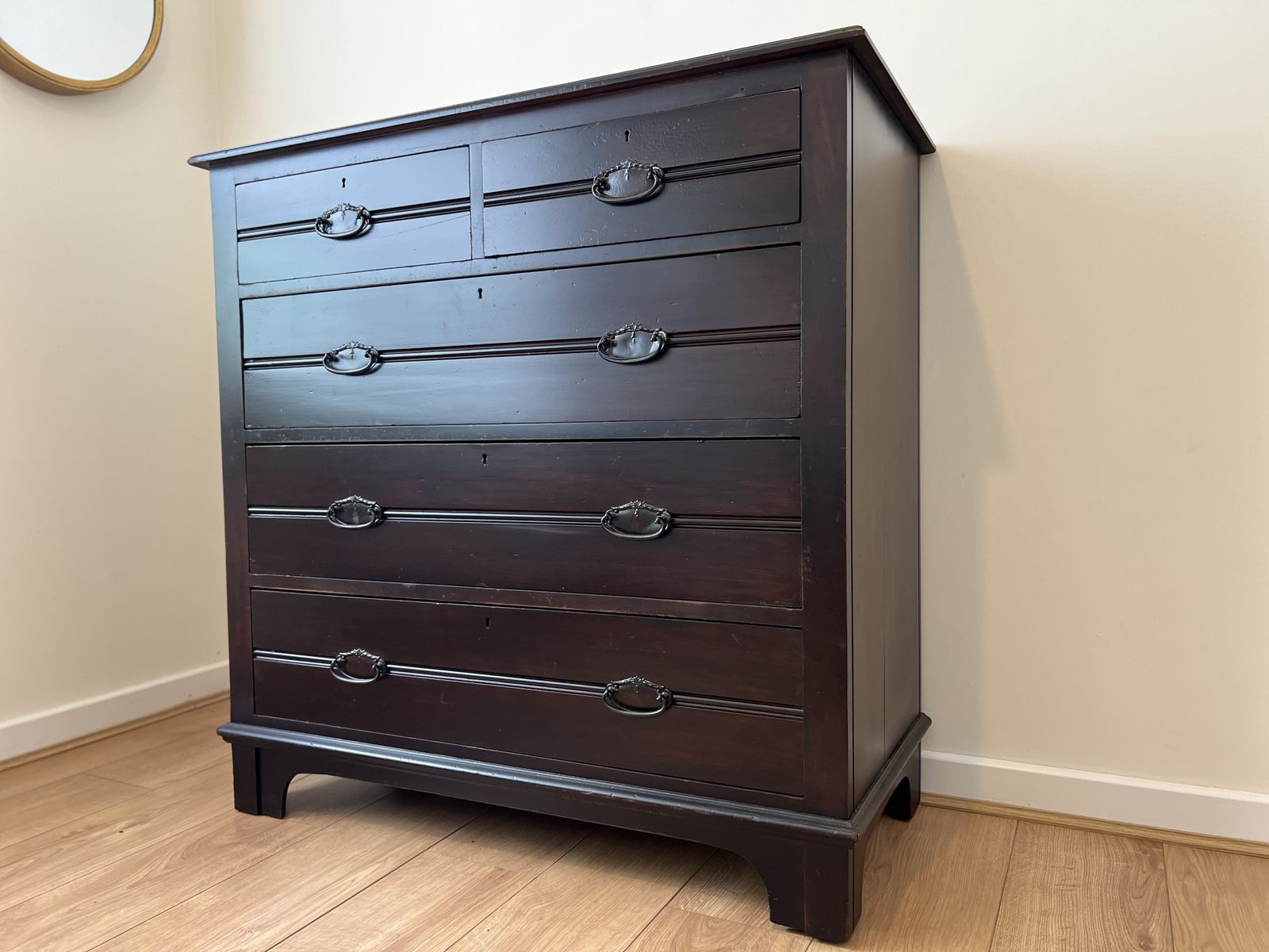 280.0 Antique Mahogany Chest Of Drawers 1900 1920 Original Brass Handles photo