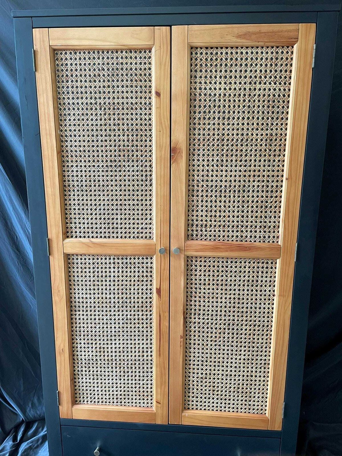 Mid Century Inspired Cane Wardrobe, Pine Armoire, Rattan Fronted Storage Cabinet, Boho Furniture photo Furniture