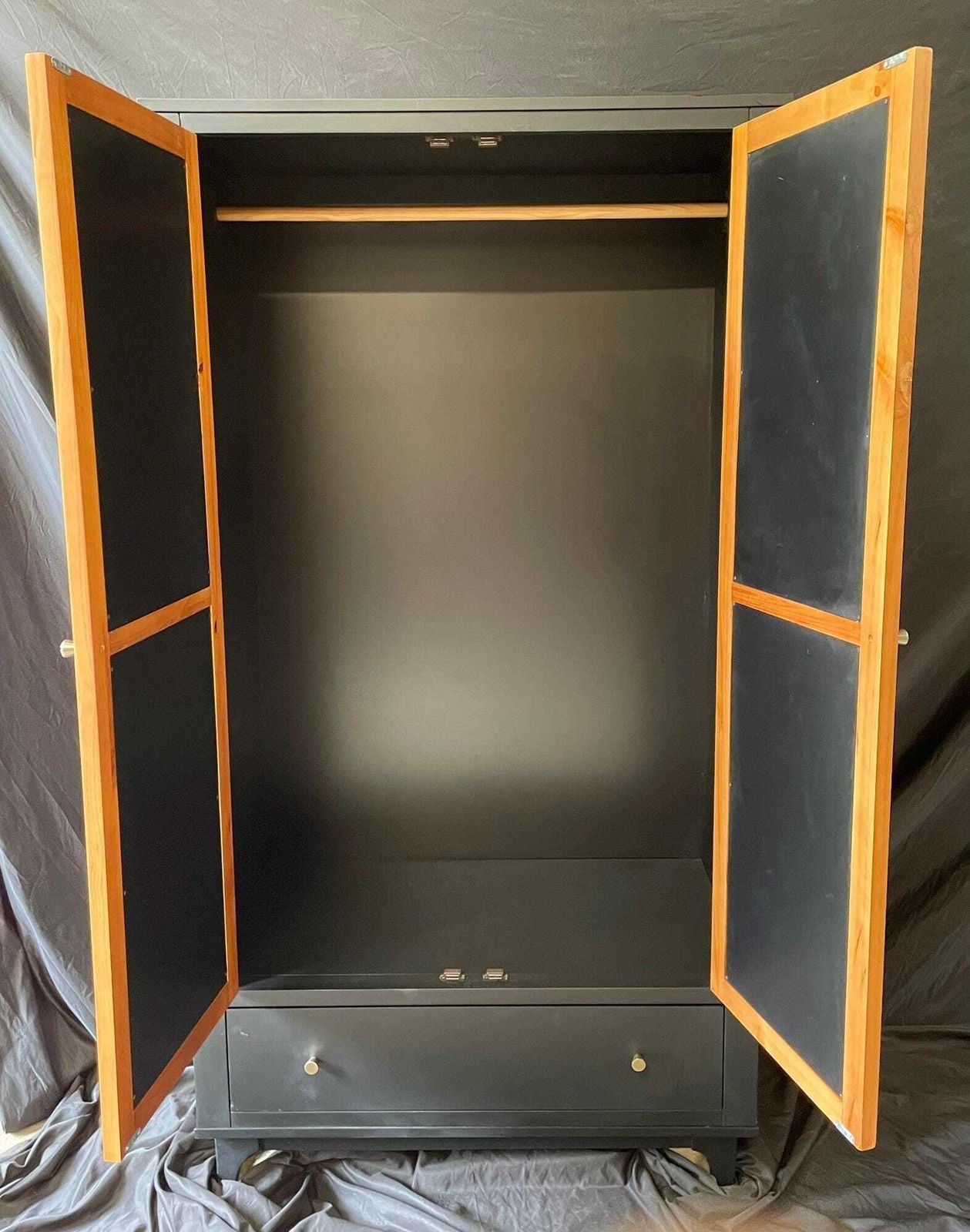 Mid Century Inspired Cane Wardrobe, Pine Armoire, Rattan Fronted Storage Cabinet, Boho Furniture photo vintage