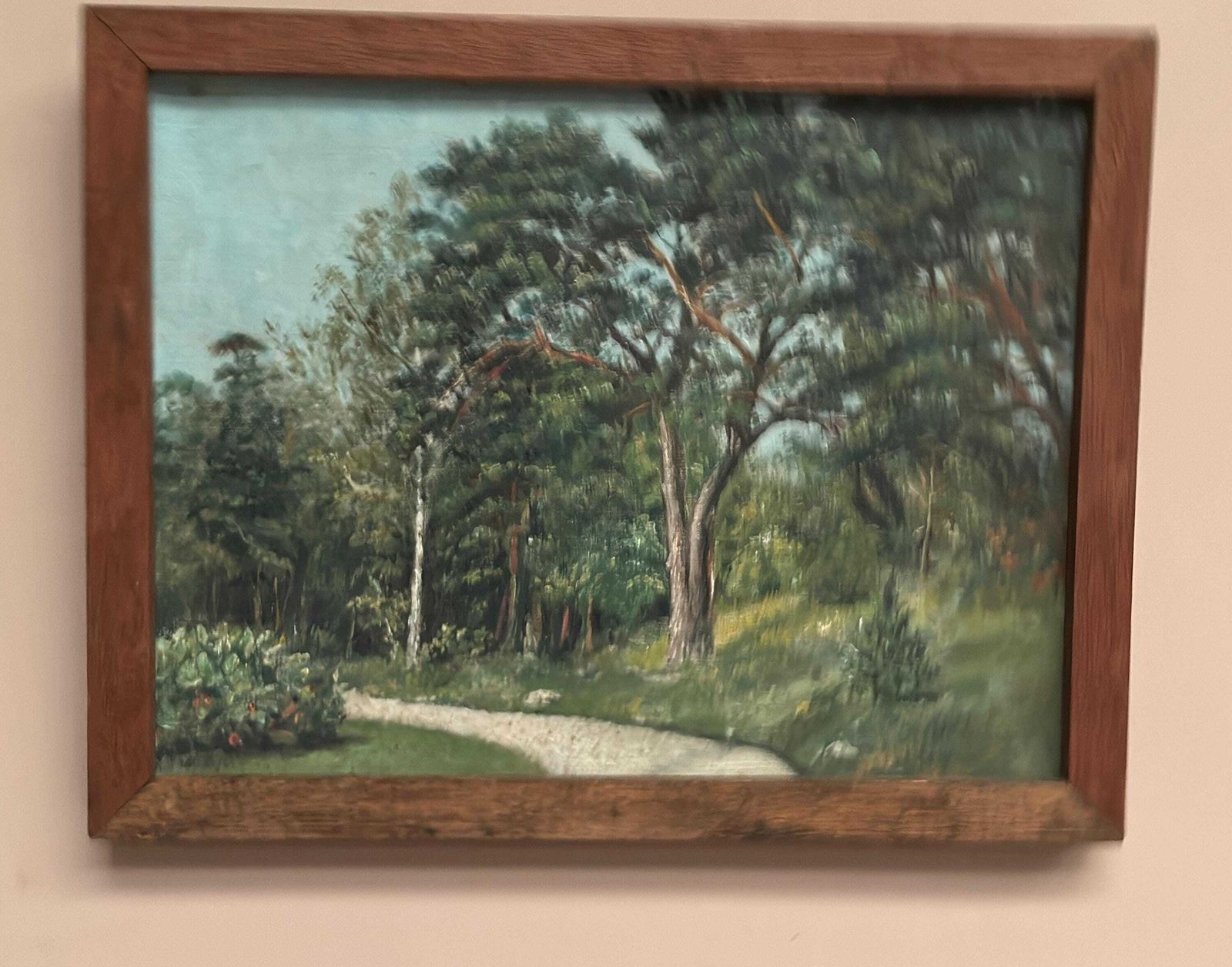 photo vinterior Mid Century Oil On Canvas “Forest” By Unknown Artist   Vintage & Framed – 37 × 30 Cm (14.5"X12" )