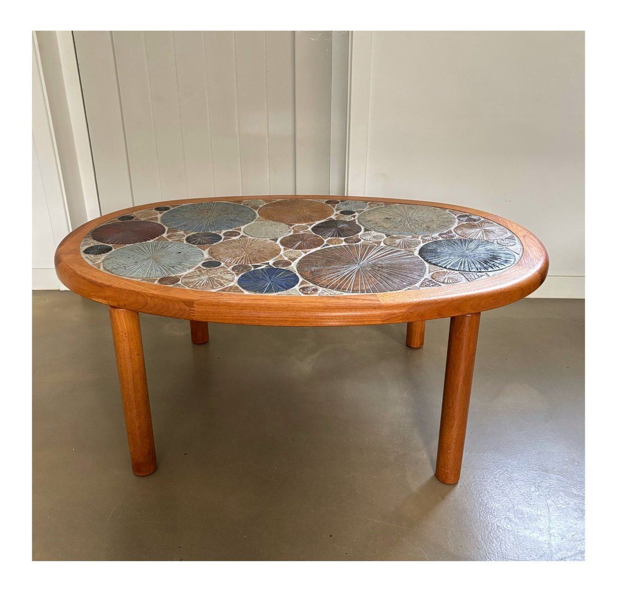 Ceramic And Wooden Side Or Coffee Table By Tue Poulsen For Haslev, Denmark, 1960s