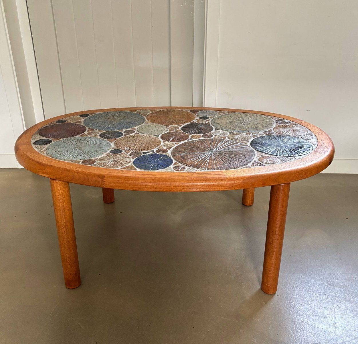 Ceramic And Wooden Side Or Coffee Table By Tue Poulsen For Haslev, Denmark, 1960s photo furniture