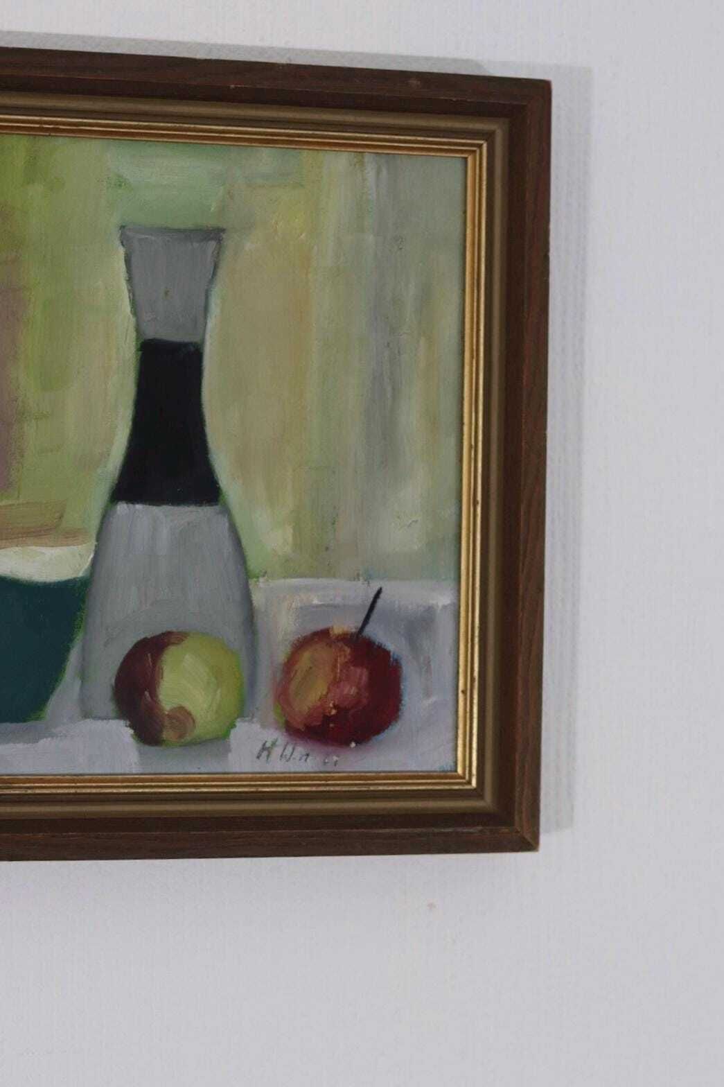 Original Mid Century Oil On Canvas – “Bowl, Vase And Fruit” By K. W. N., Dated 1967 – Vintage & Framed 47 × 32 Cm (18.5" × 12.6") photo buy