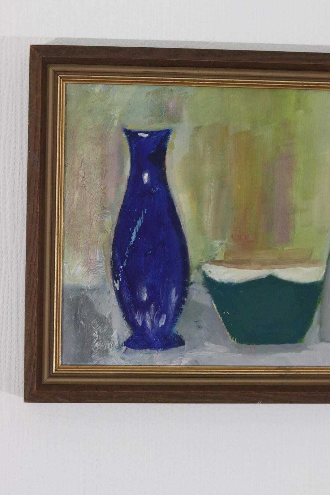 Art Original Mid Century Oil On Canvas – “Bowl, Vase And Fruit” By K. W. N., Dated 1967 – Vintage & Framed 47 × 32 Cm (18.5" × 12.6") photo