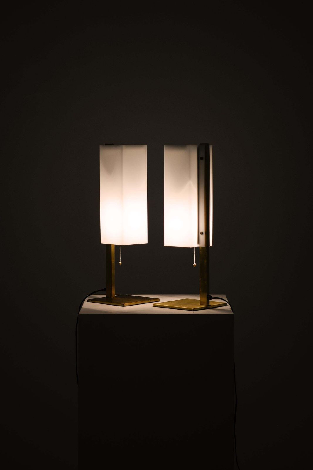 Lighting Pair Of Table Lamps In Brass And Plastic By Lars Gunnar Nordström, 1960s photo
