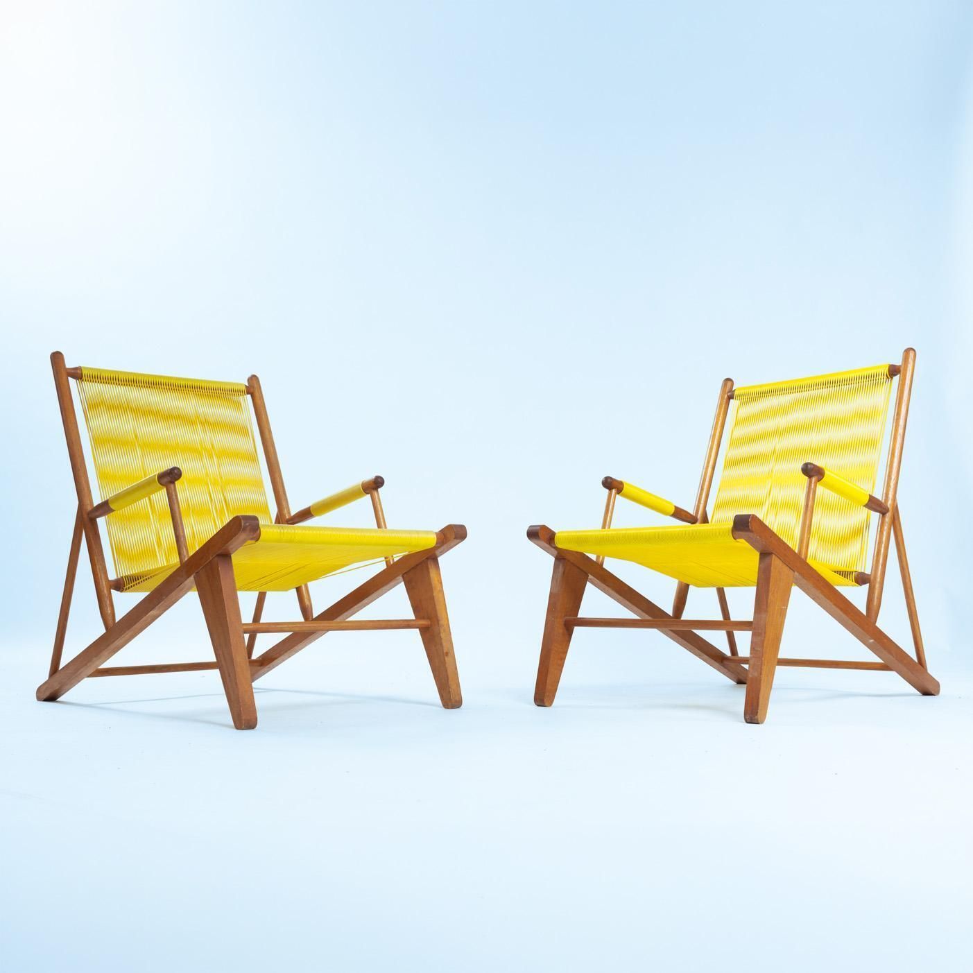 2 Beechwood Yellow 'Spaghetti' Armchairs Garden Lounge Chairs, 1960s photo furniture