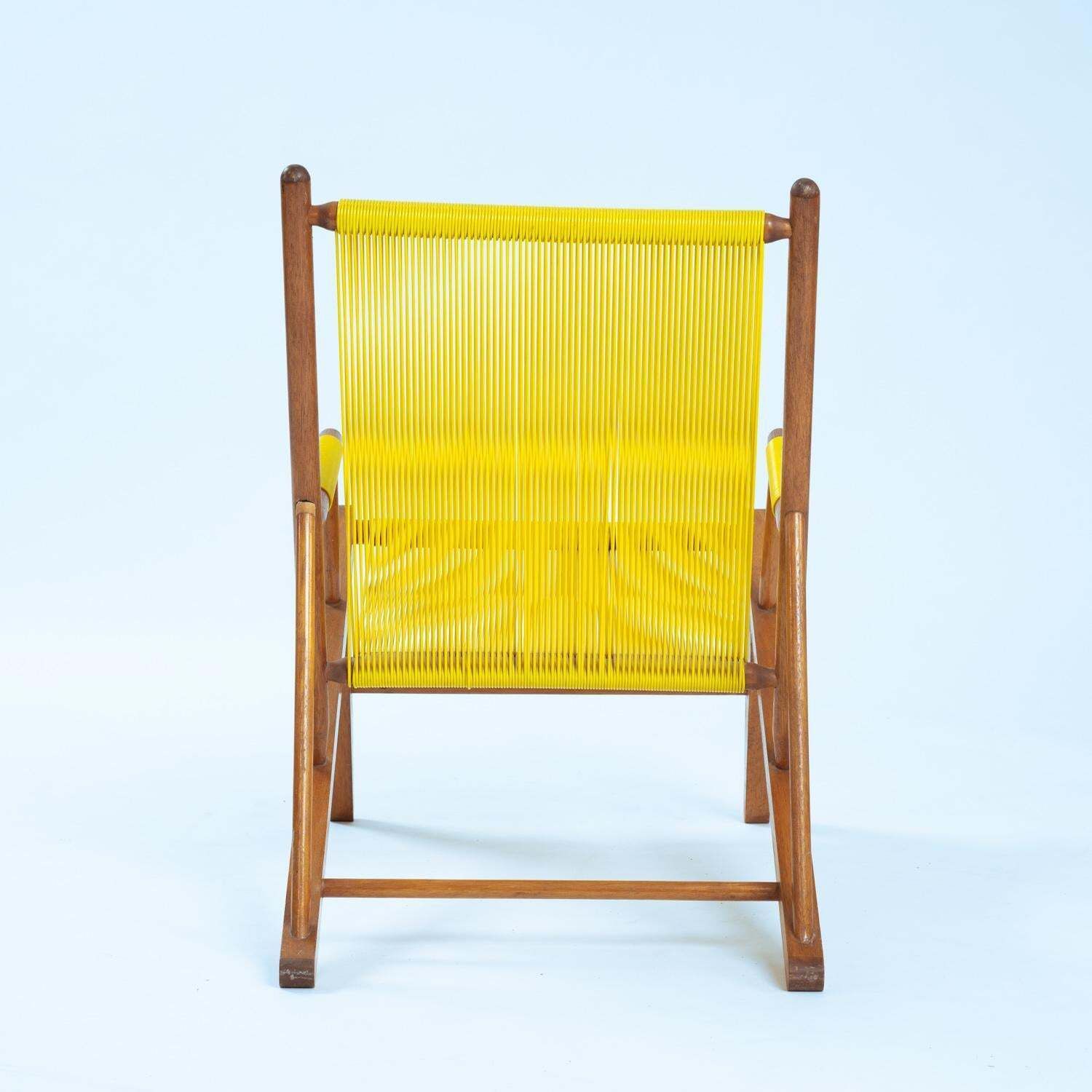 2 Beechwood Yellow 'Spaghetti' Armchairs Garden Lounge Chairs, 1960s photo vinterior
