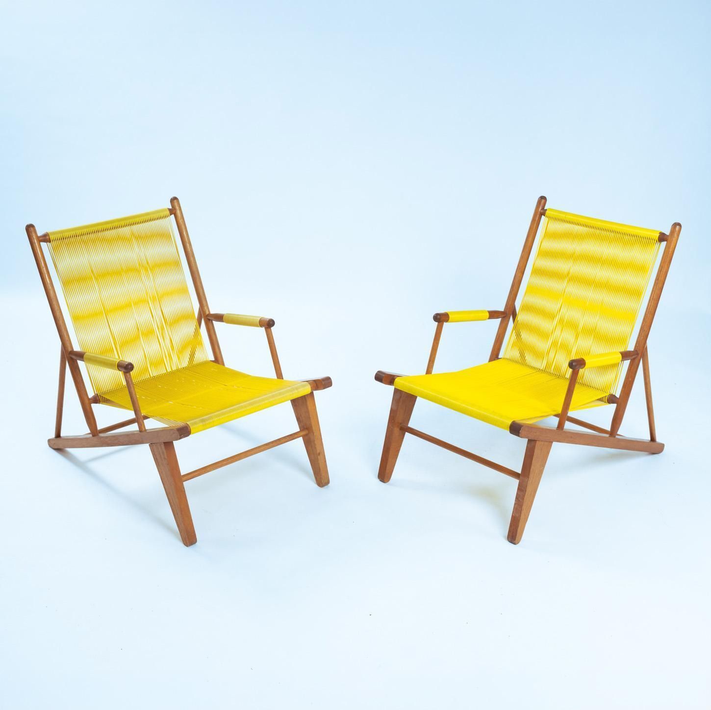 2 Beechwood Yellow 'Spaghetti' Armchairs Garden Lounge Chairs, 1960s photo buy