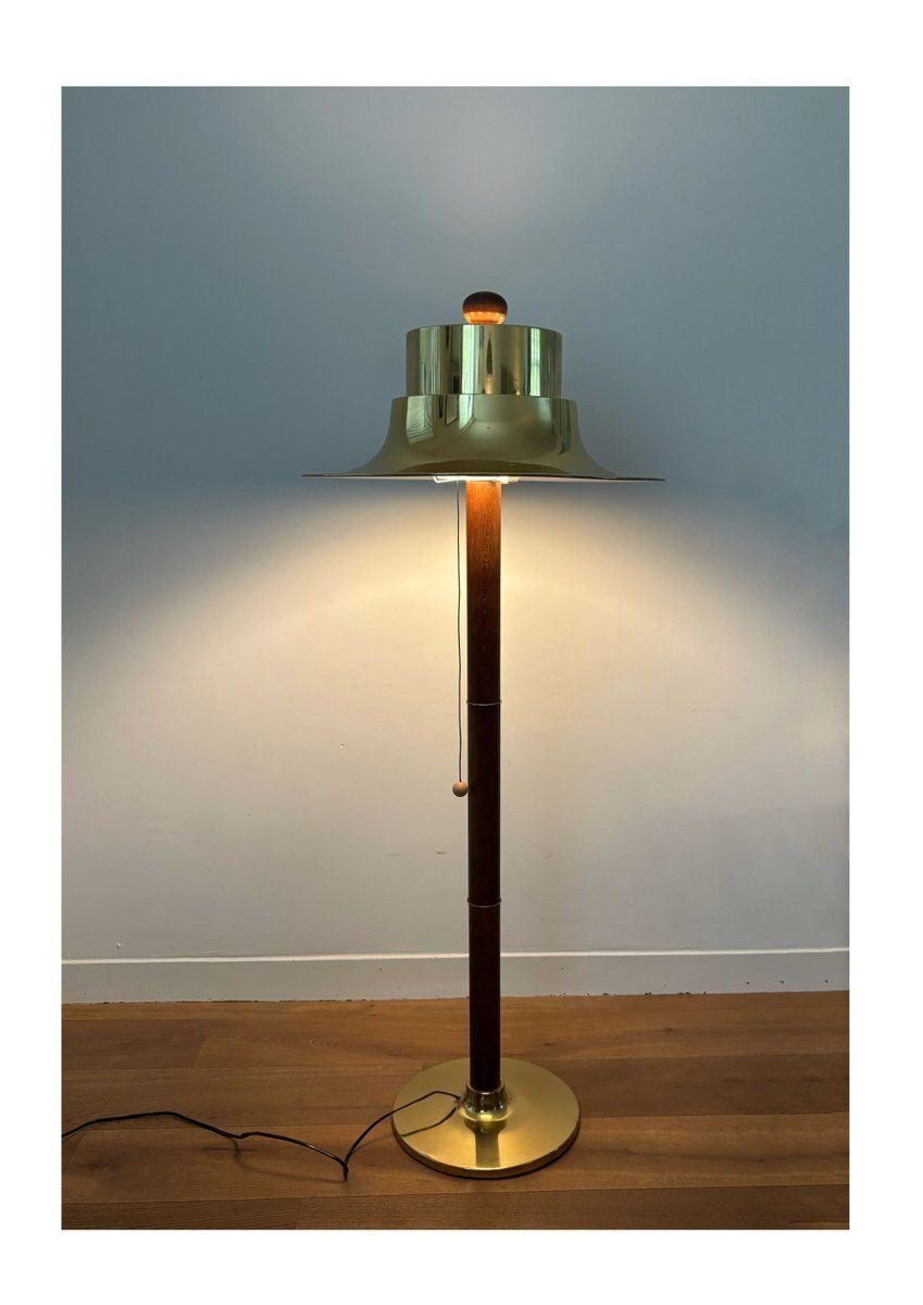 Oak Floor Lamp With Aluminium Shade From Norlett Elit Sweden 1970s photo Lighting