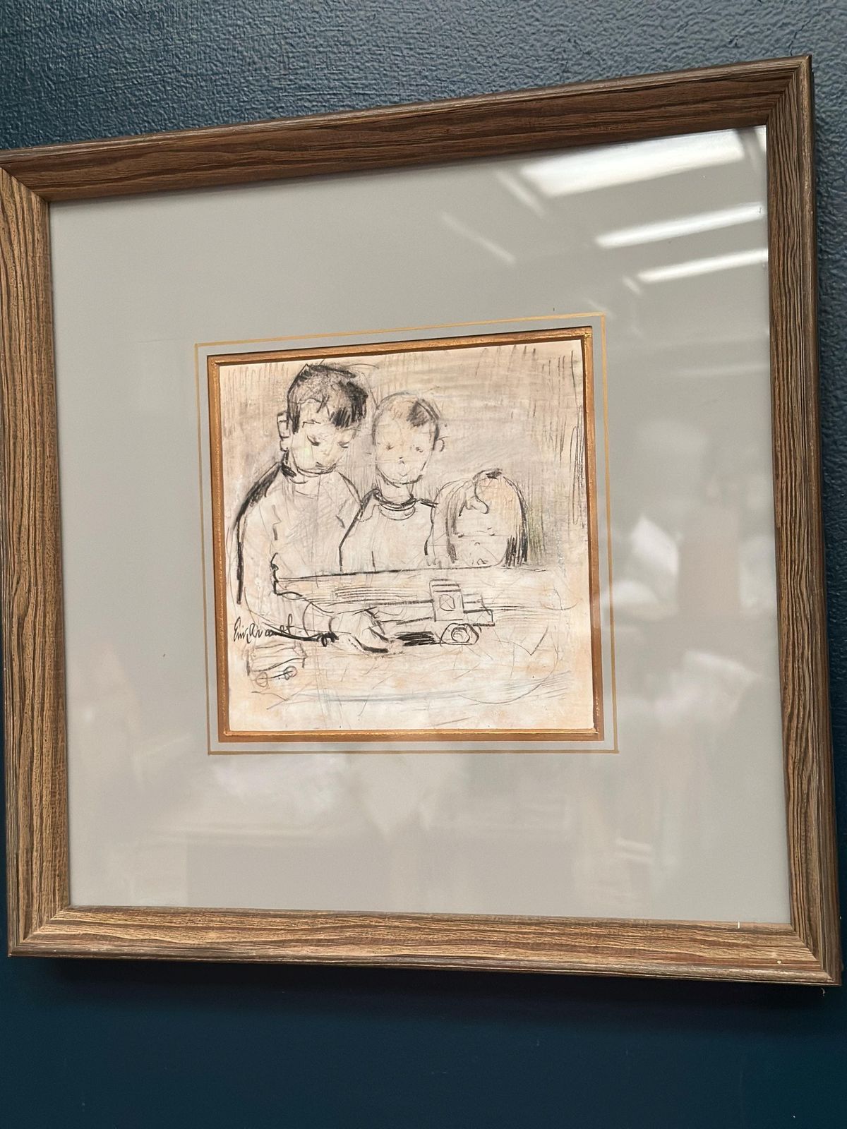 Mid Century Drawing On Paper – “Three Figures” By Erik Brandt   Framed & Glazed 37 × 37 Cm photo 175.0