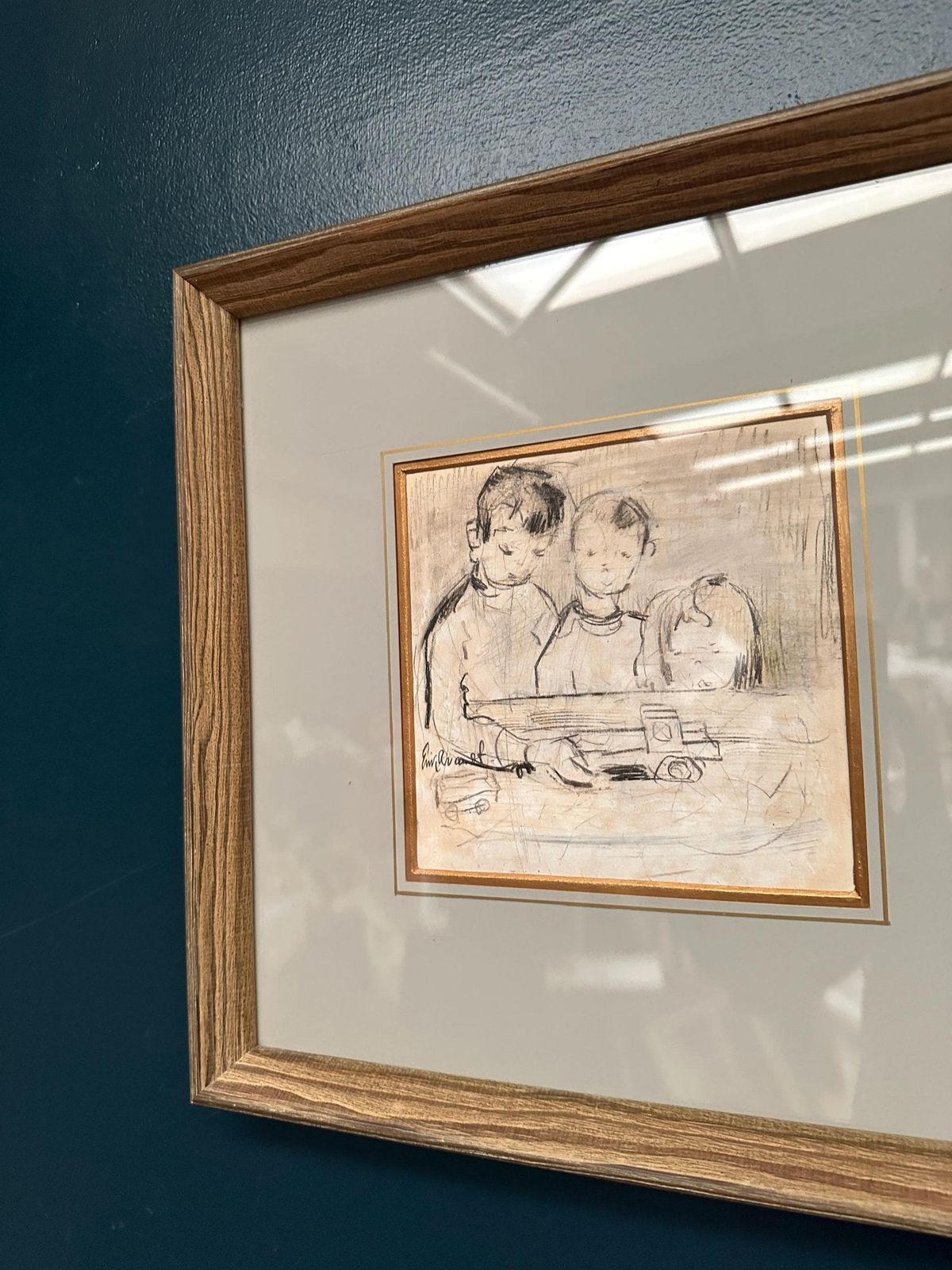 Mid Century Drawing On Paper – “Three Figures” By Erik Brandt   Framed & Glazed 37 × 37 Cm photo vinterior