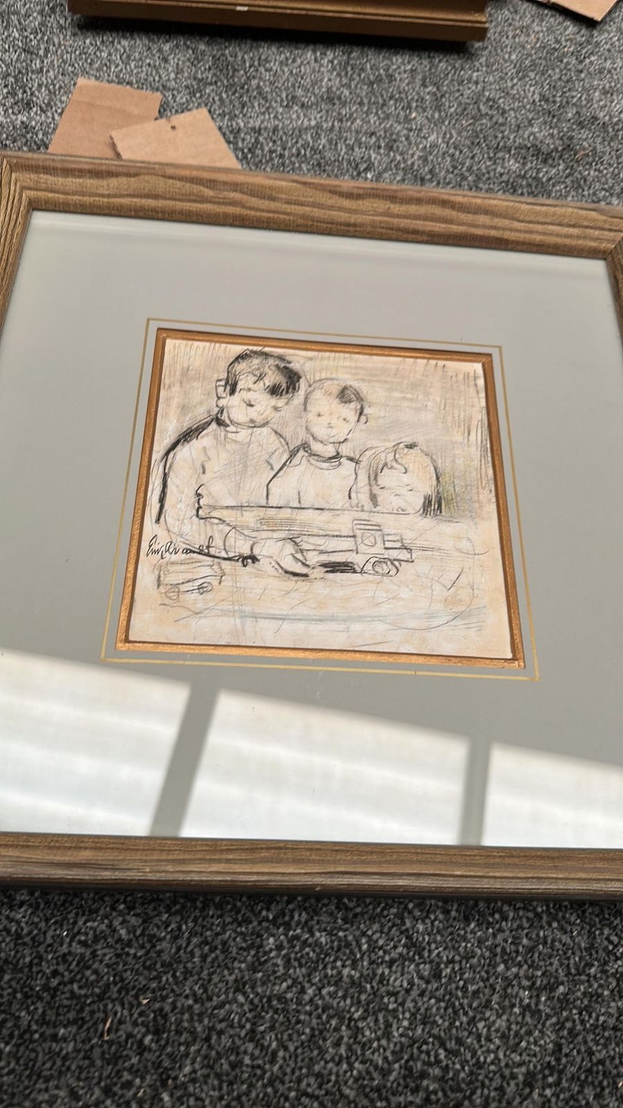 photo furniture Mid Century Drawing On Paper – “Three Figures” By Erik Brandt   Framed & Glazed 37 × 37 Cm