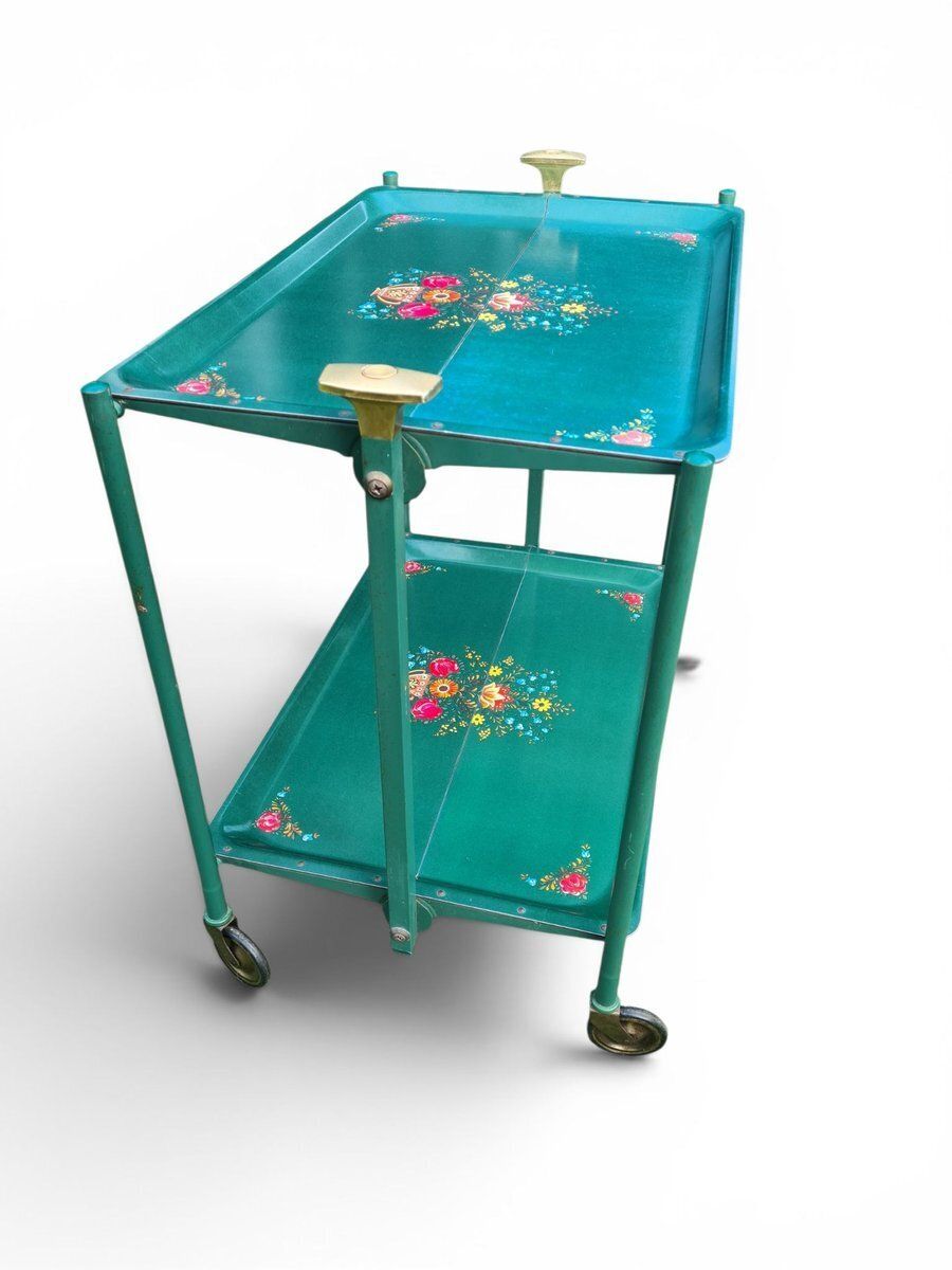 Folding Green Trolley With Floral Decor, 1960s 1970s photo furniture