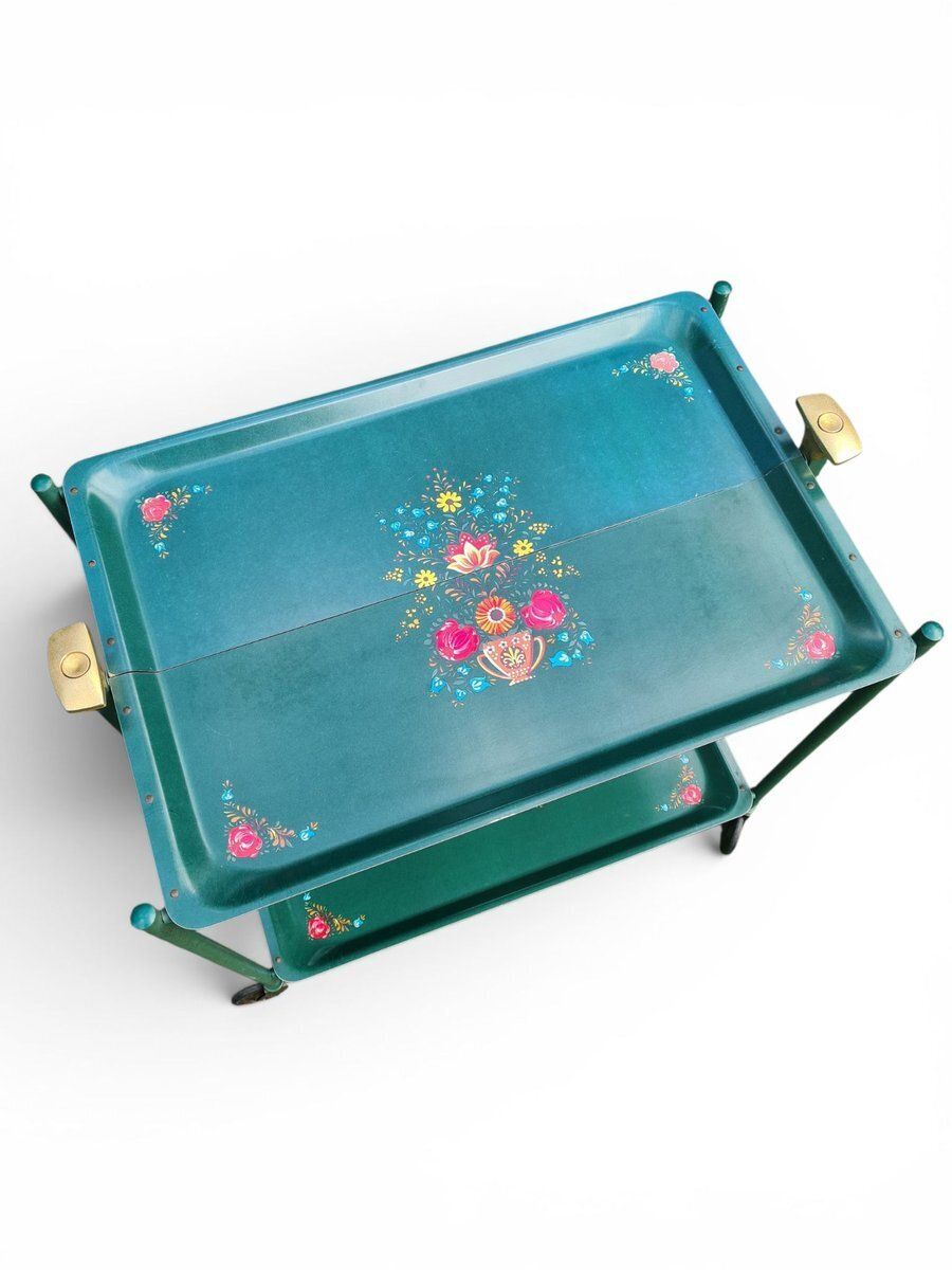 Folding Green Trolley With Floral Decor, 1960s 1970s photo Furniture