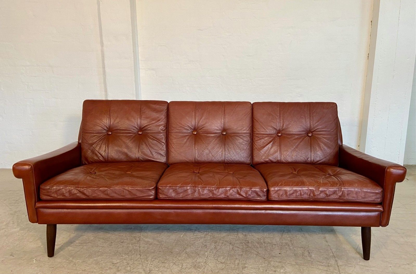 Svend Skipper  3 Person Sofa In Chestnut Brown  Leather 1960,S