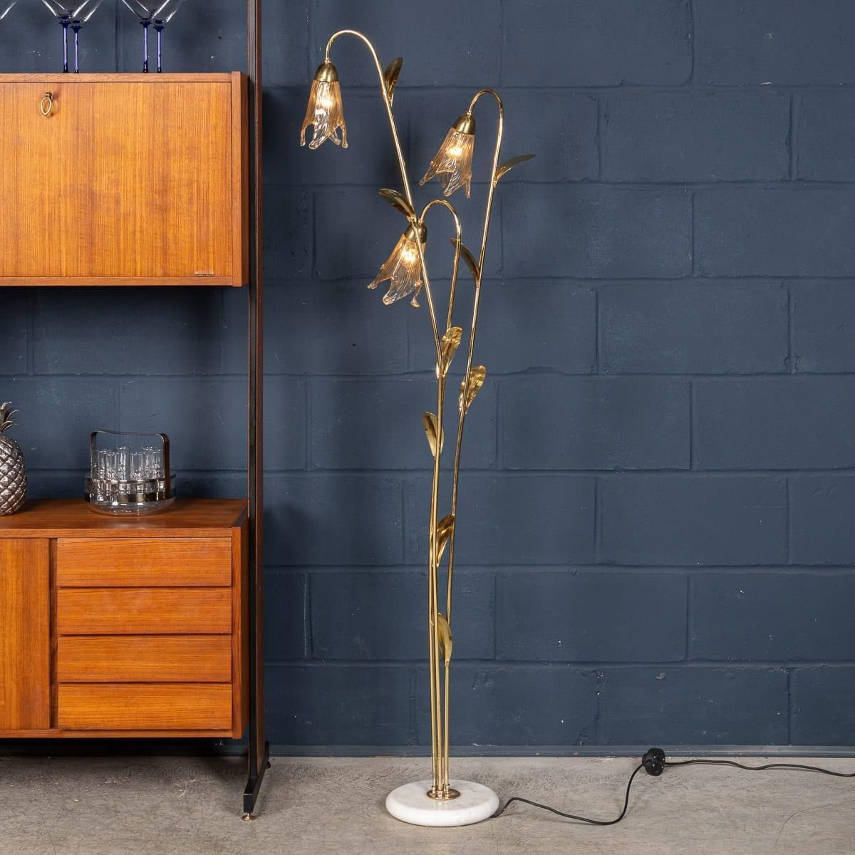 Vintage 20th Century Italian Brass & Glass Floor Lamp, Murano C.1980 photo 1600.0