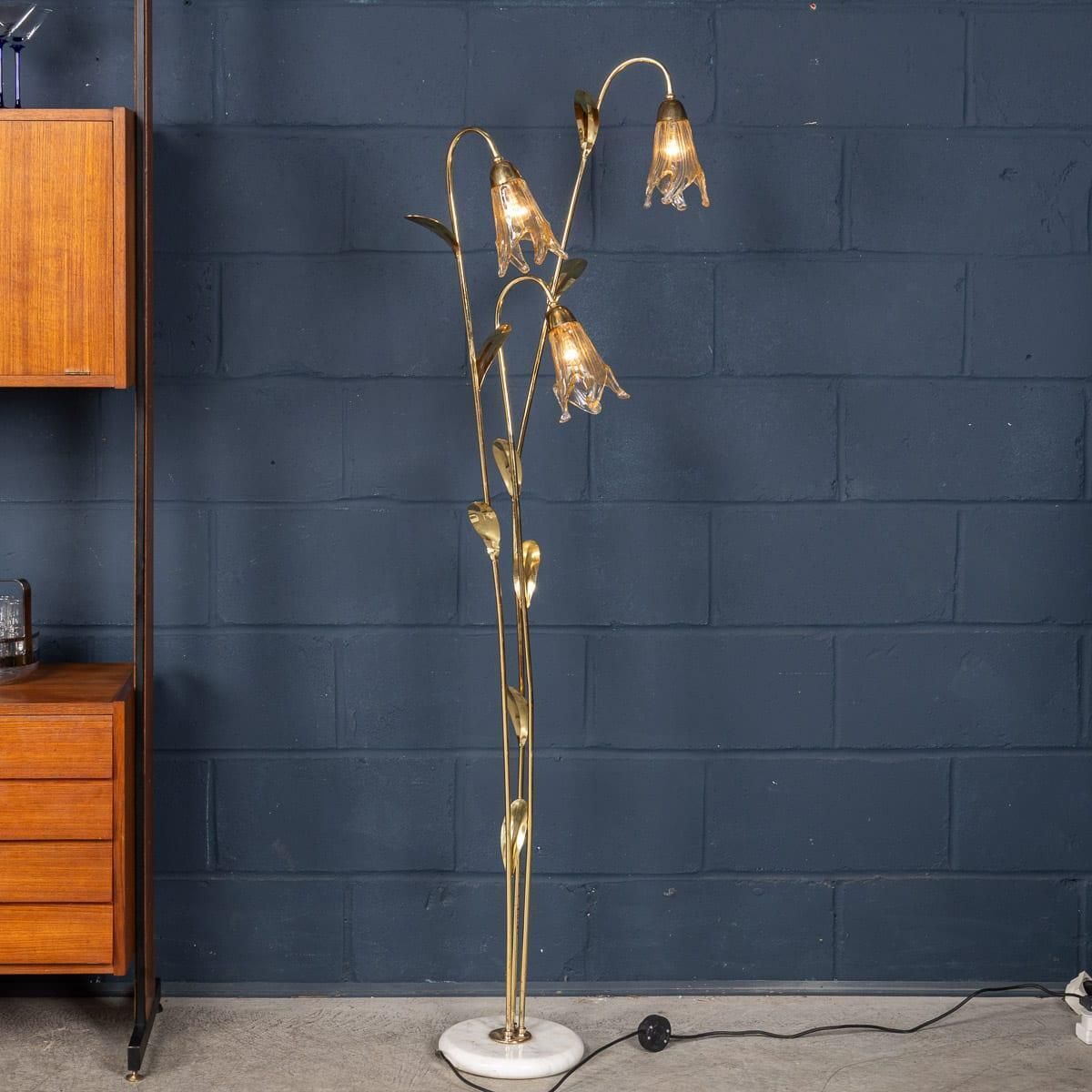 Vintage 20th Century Italian Brass & Glass Floor Lamp, Murano C.1980 photo buy