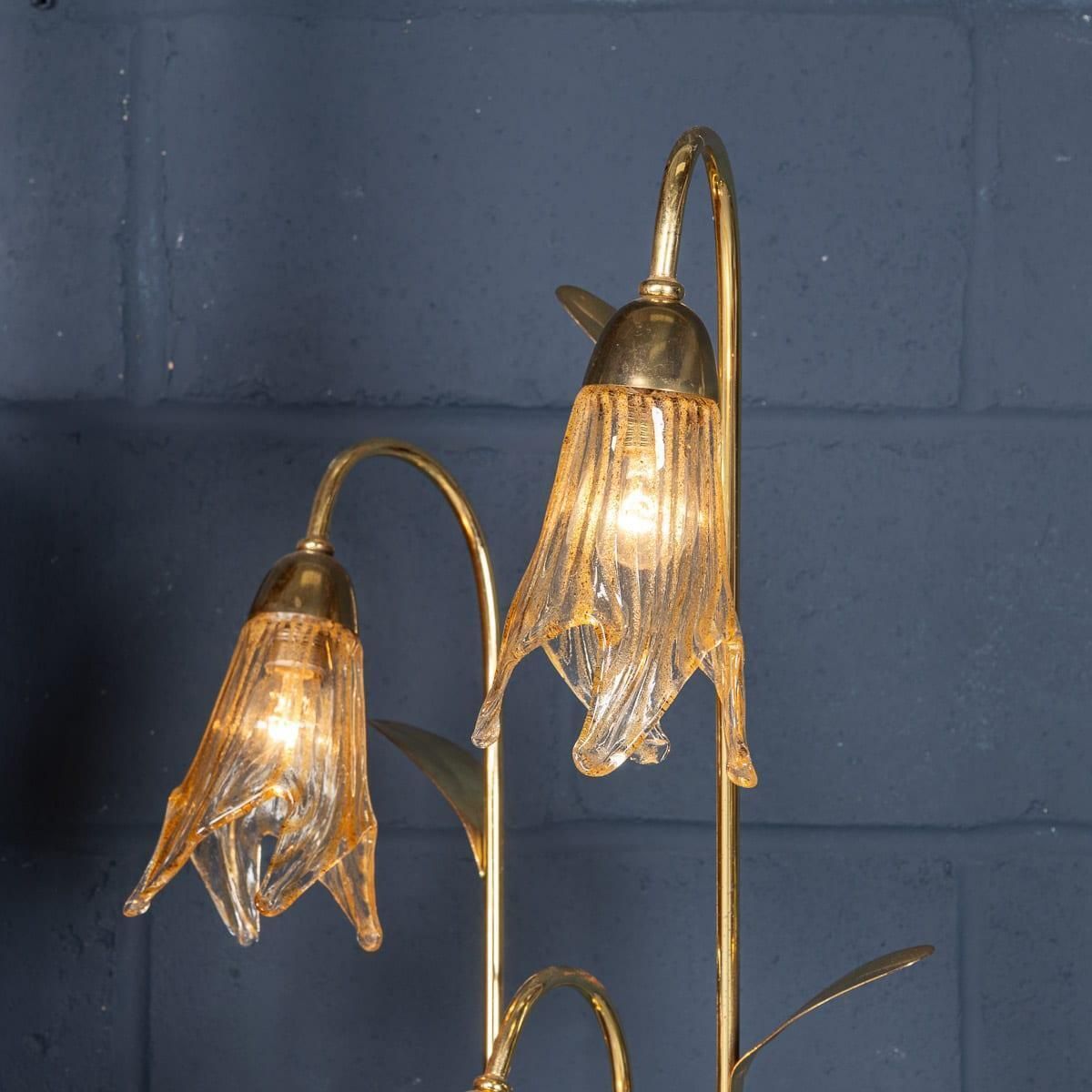 Vintage 20th Century Italian Brass & Glass Floor Lamp, Murano C.1980 photo vintage