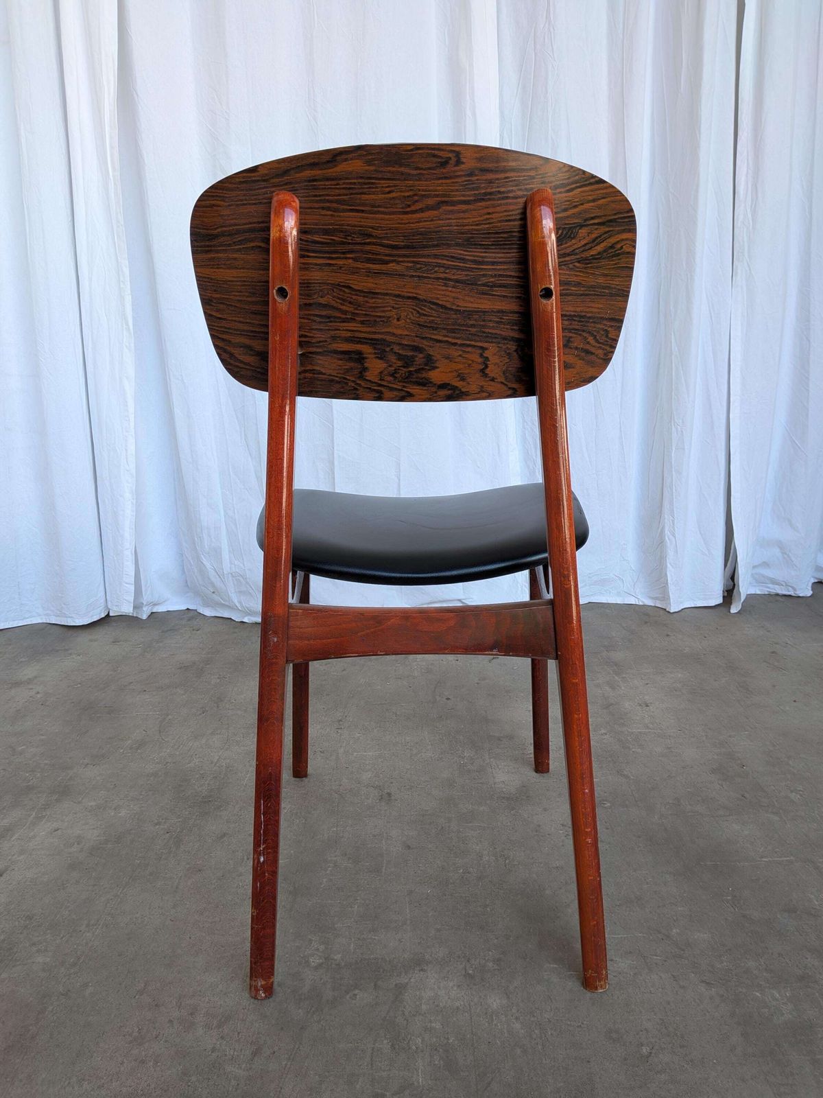 Vintage Mid Century Wooden Dining Chair With Black Leather Seat photo furniture