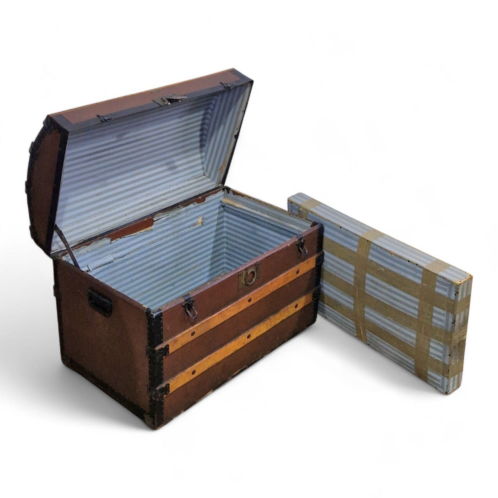 Victorian Dome Top Travel Trunk Antique Steamer Chest Blanket Storage Box photo for sale