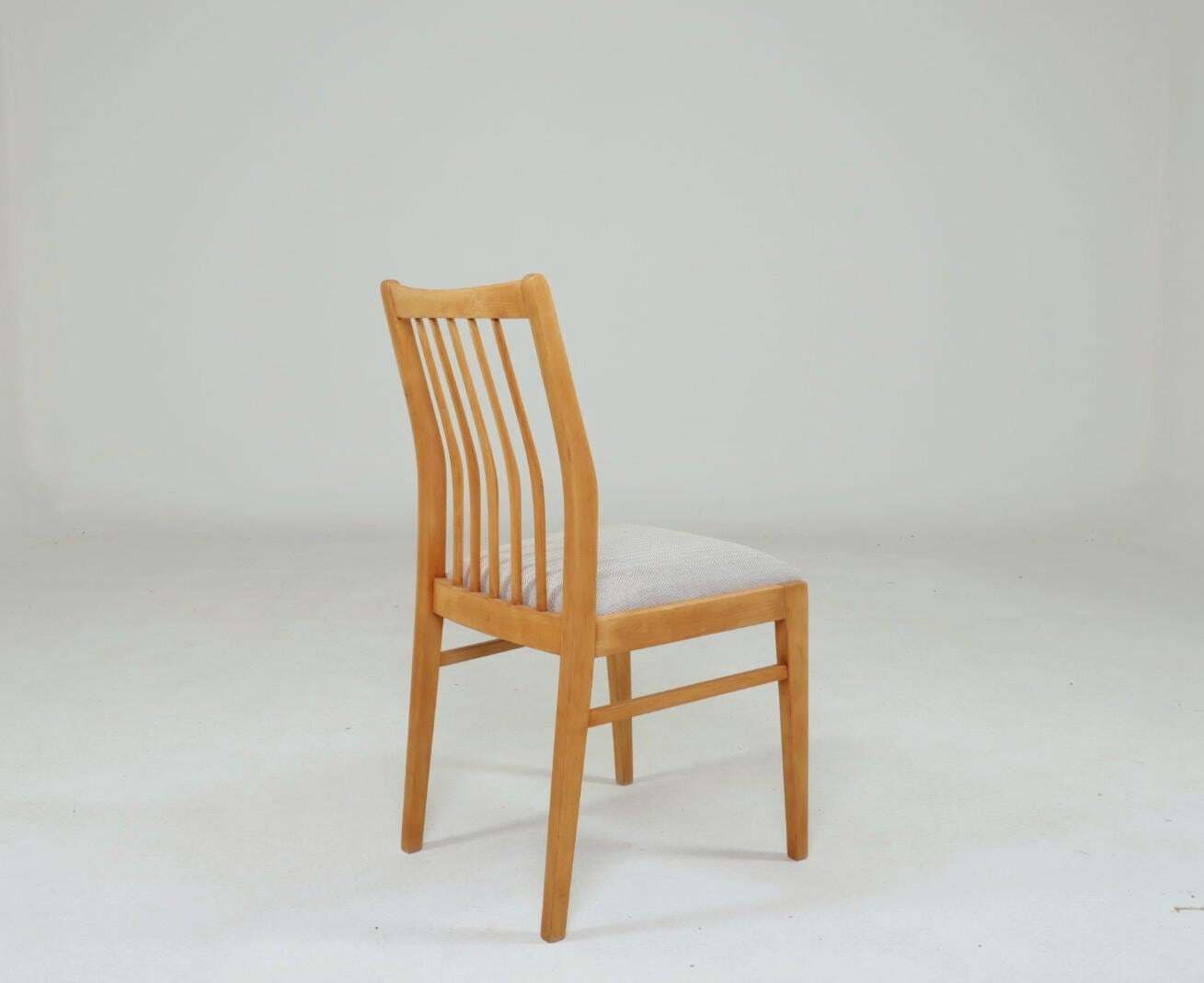 Vintage Dining Chairs Set Of 4, Natural Beech Wood, Herringbone Upholstery photo vinterior
