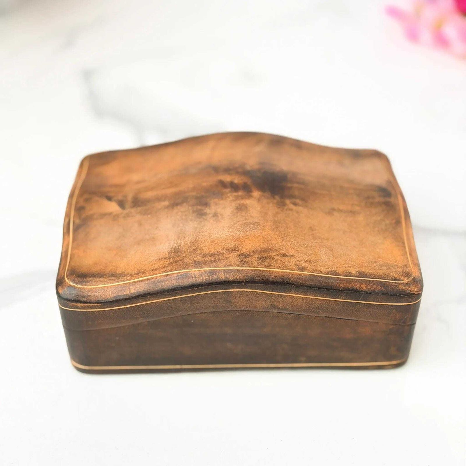 Zeldzame Vintage Leren Doos Leather School Florence Verguld Tooling Bureauorganizer photo furniture