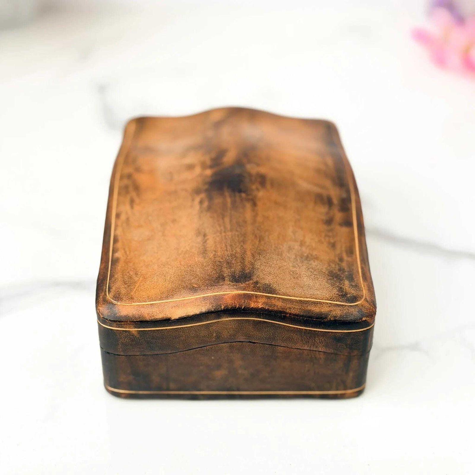 Zeldzame Vintage Leren Doos Leather School Florence Verguld Tooling Bureauorganizer photo vintage