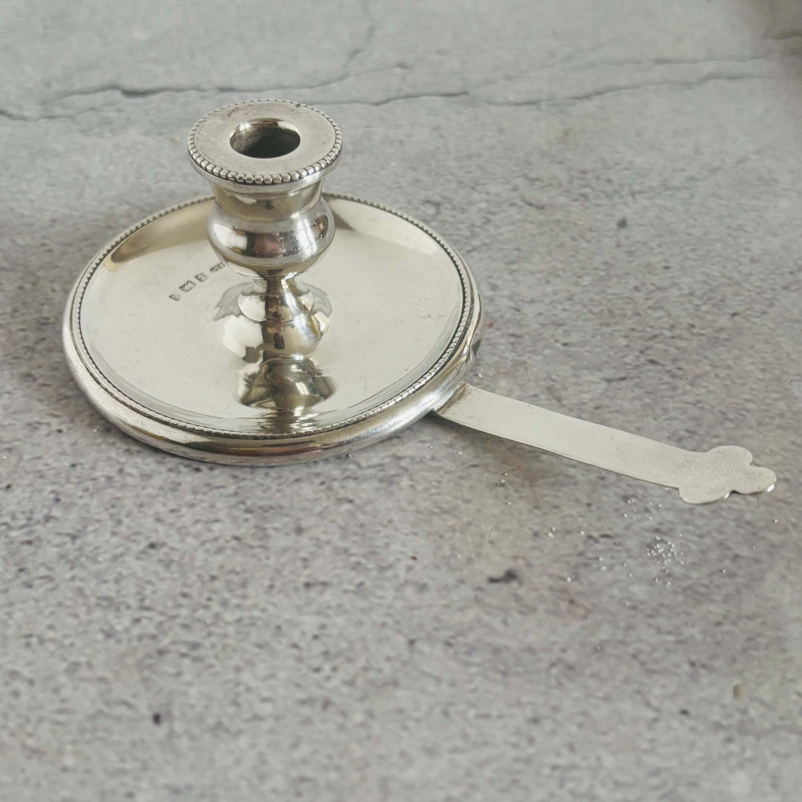 Antique Sterling Silver Go To Bed Chamberstick Candlestick photo vinterior