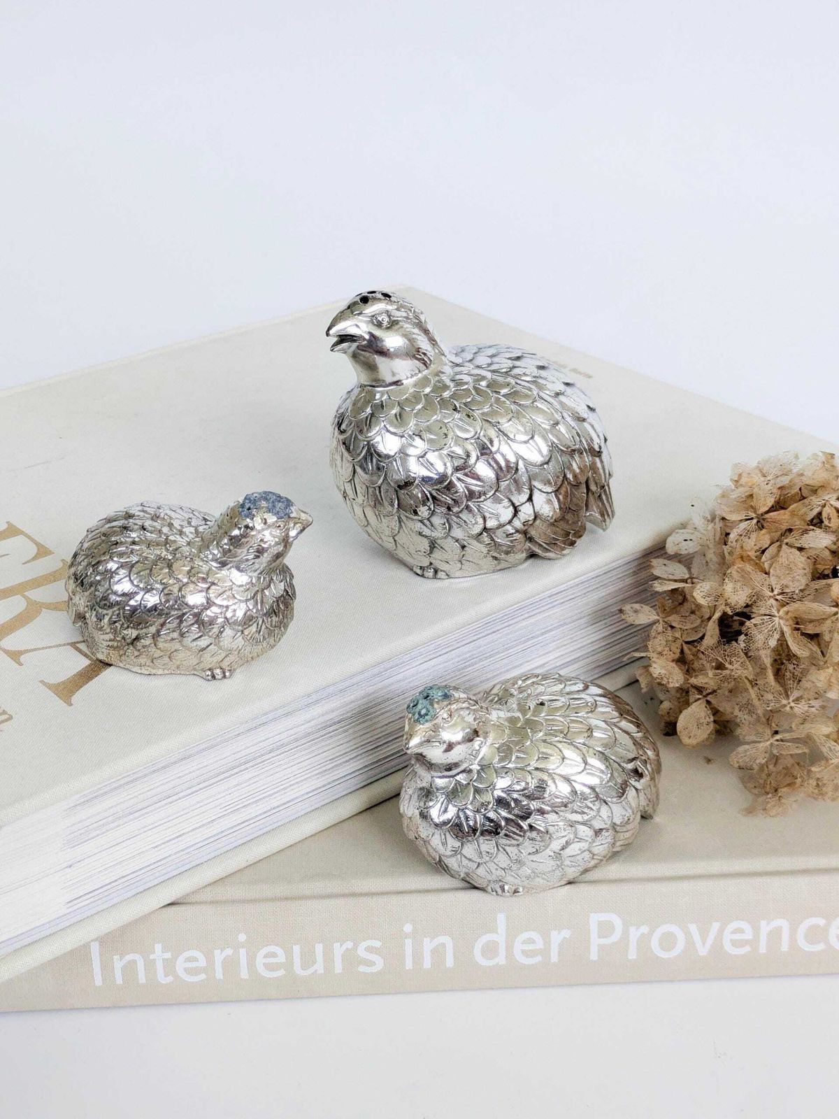 Vintage Silver Plated Quail Shaker Set 3 Italian Mid Century Table Decor Bird photo furniture