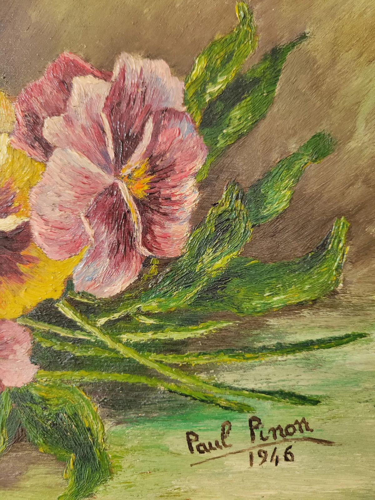 French Pansies Original Mid Century French Floral Study photo vinterior